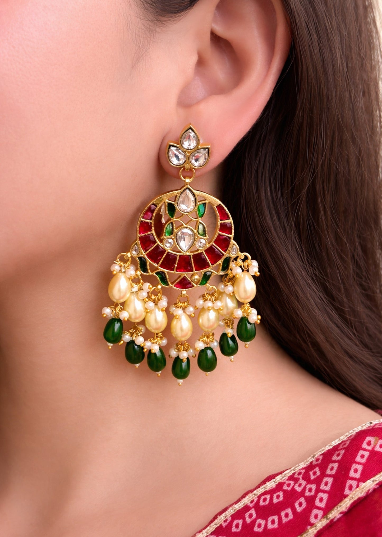 Green Drop Kundan Earrings