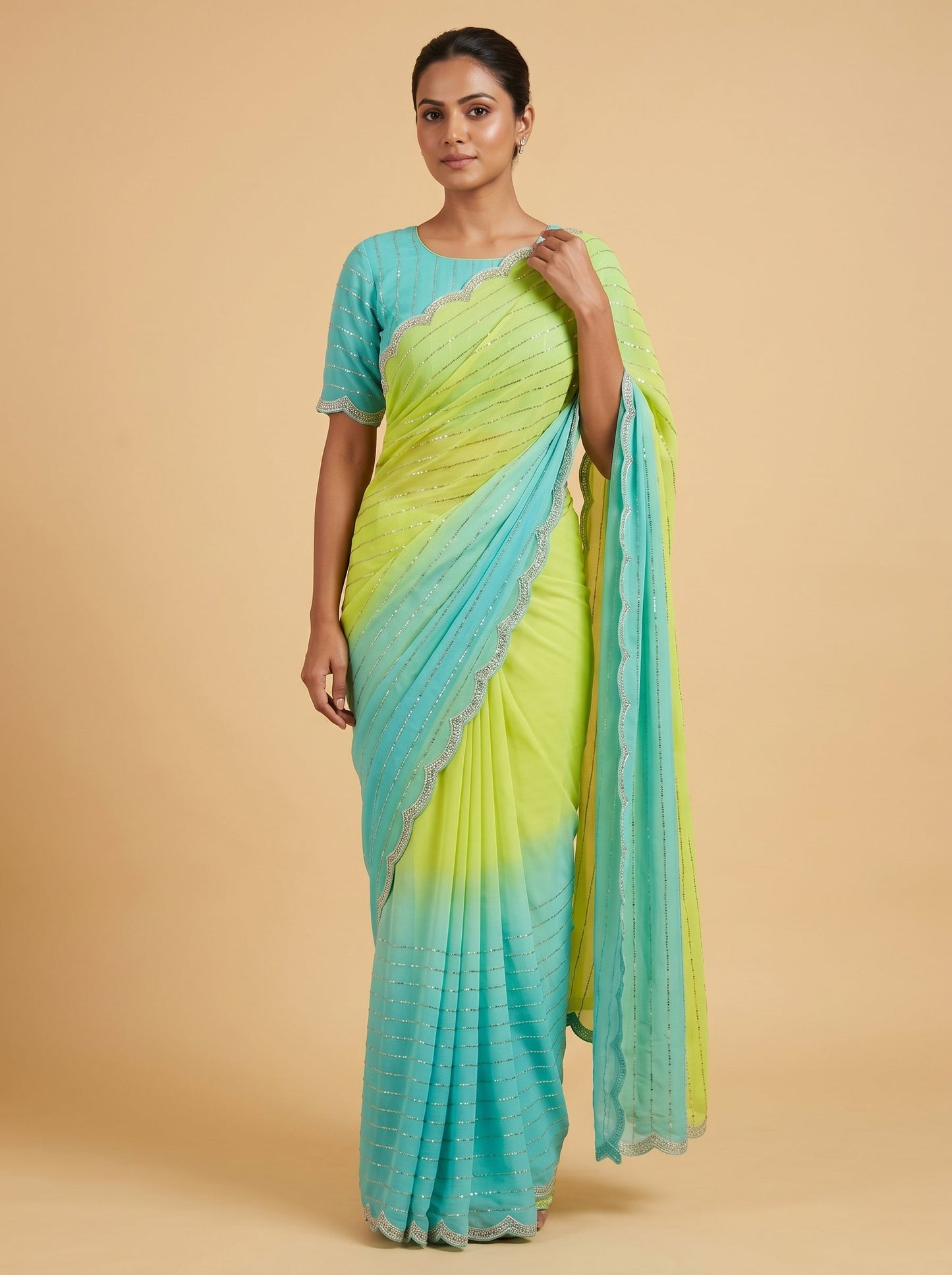 Green Dual Tone Meadow Embroidered Saree