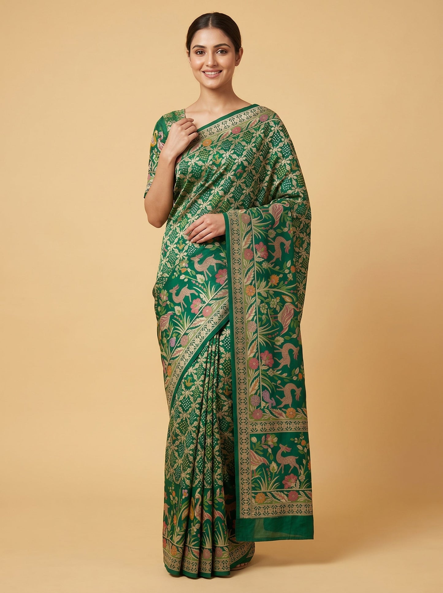 Green Dynamic Bandhani Saree