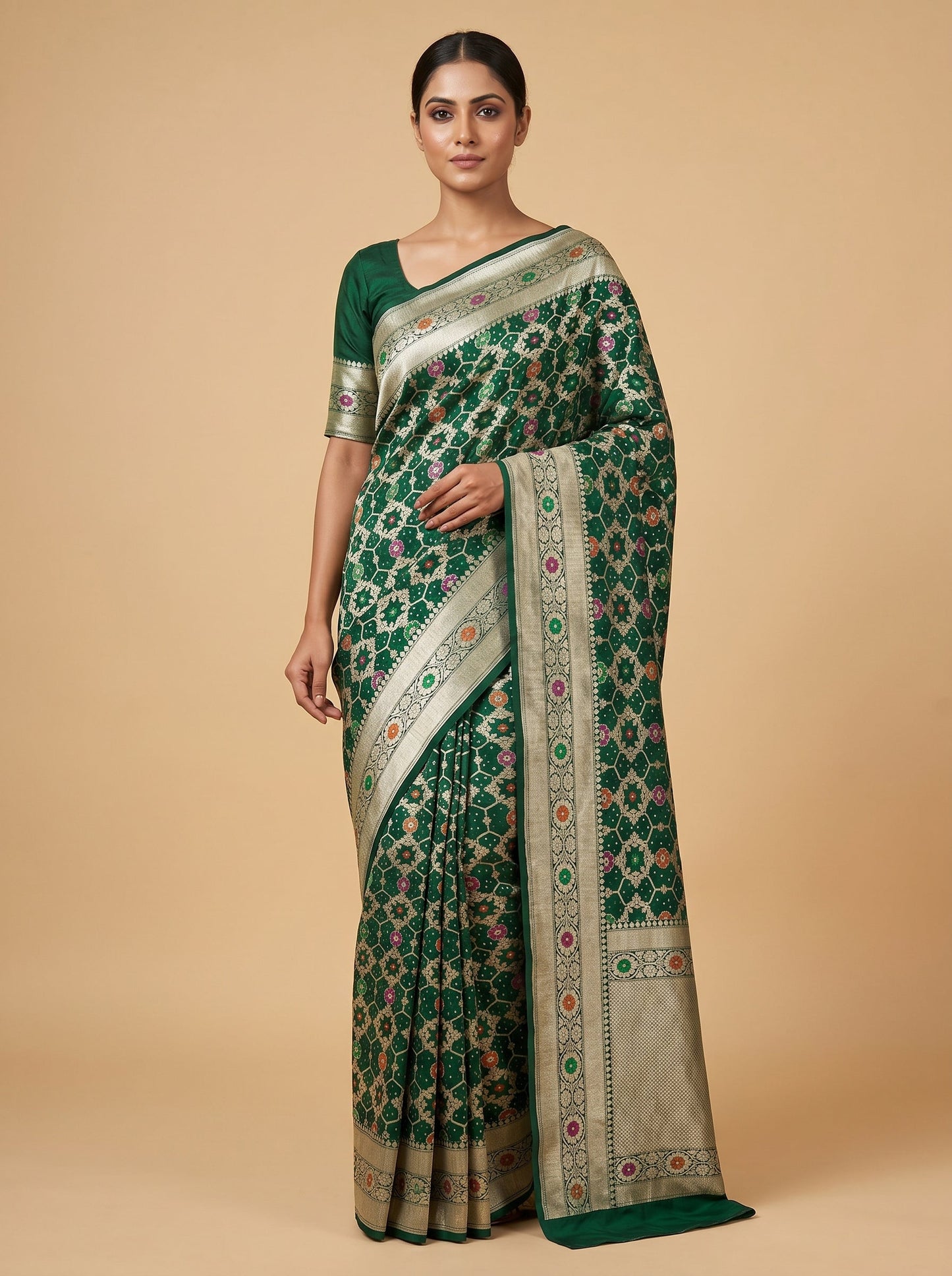 Green Earthy Bandhani Saree