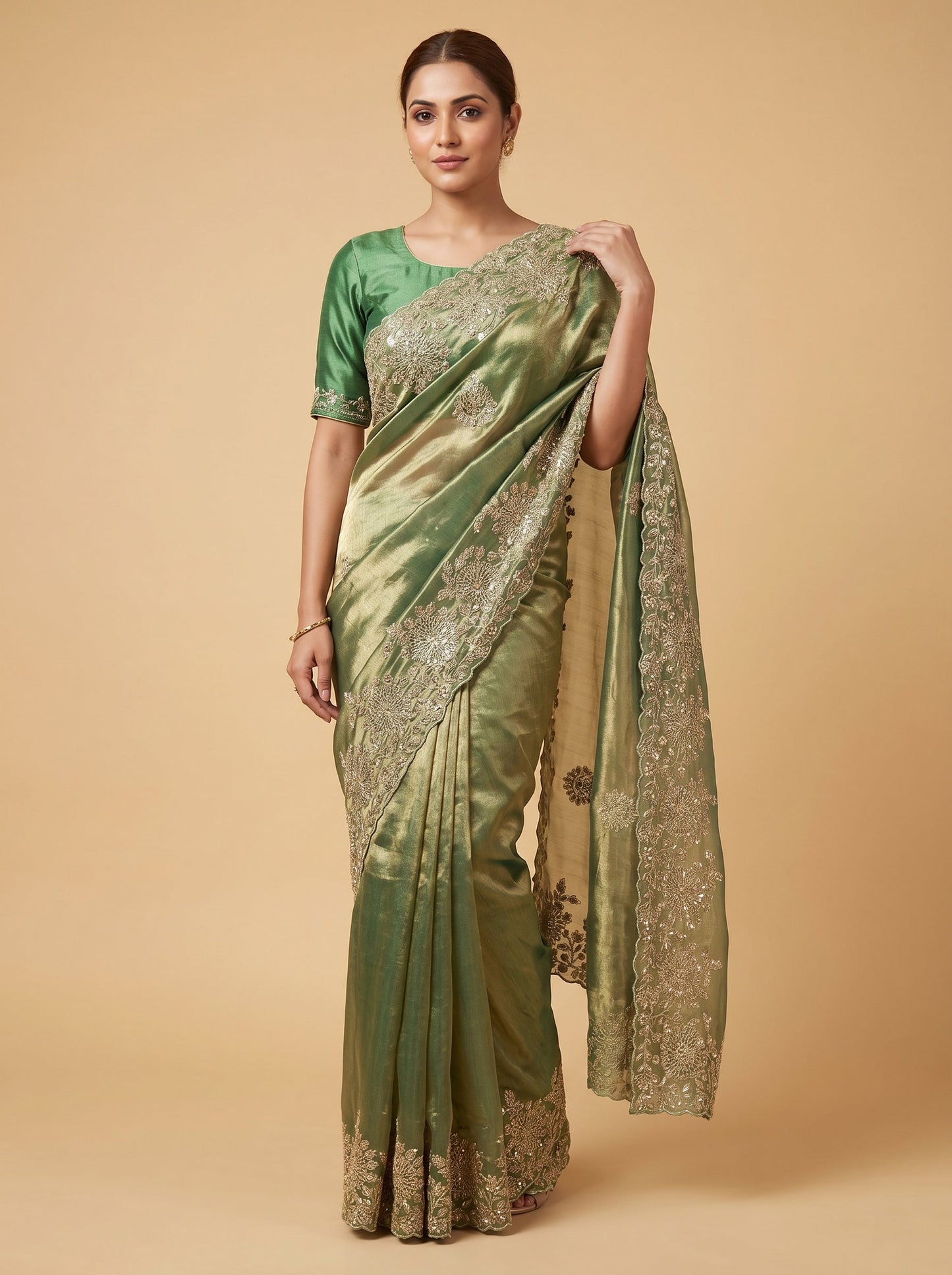 Green Earthy Embroidered Saree