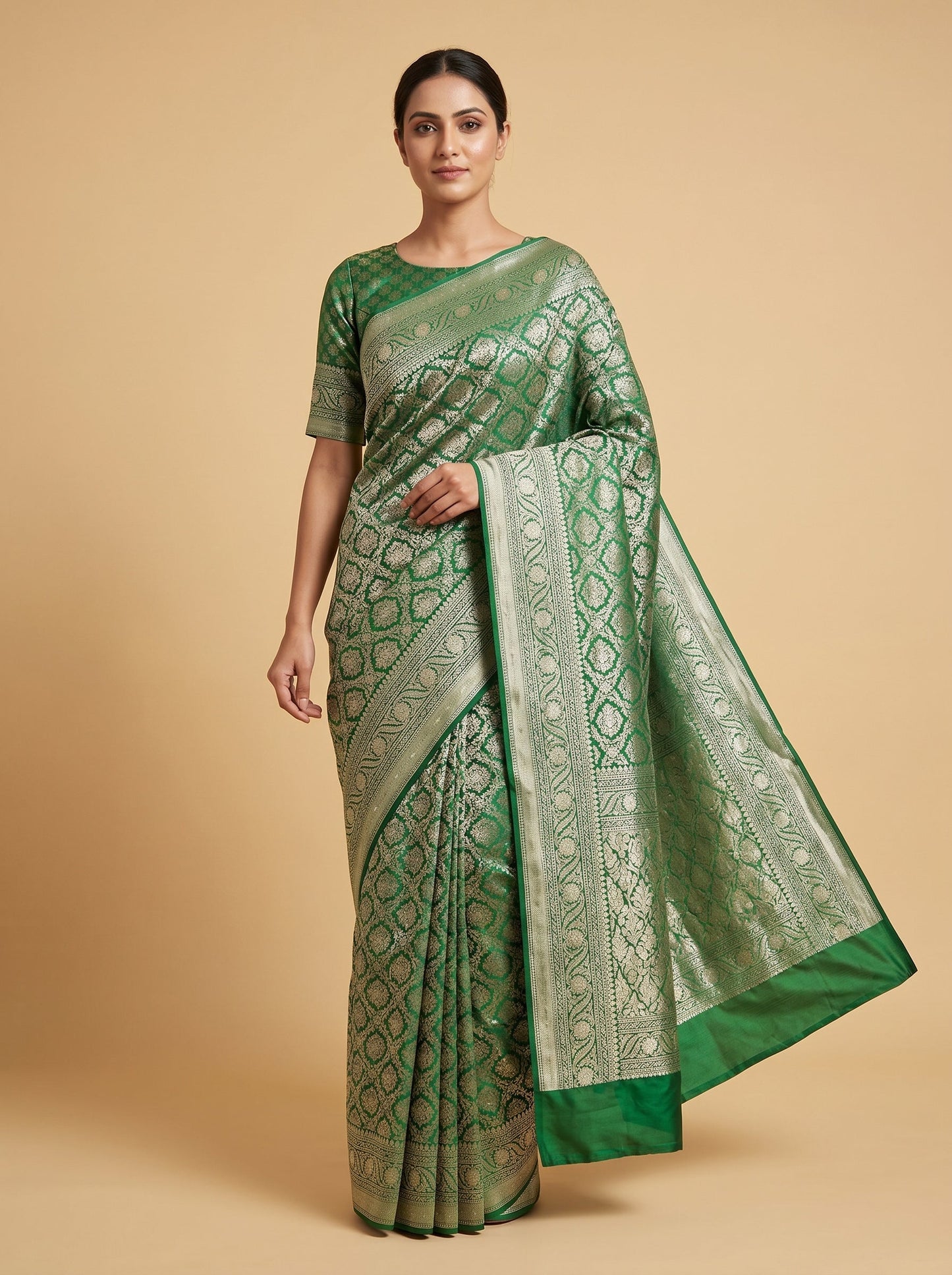 Green embroidered saree with detailed motifs
