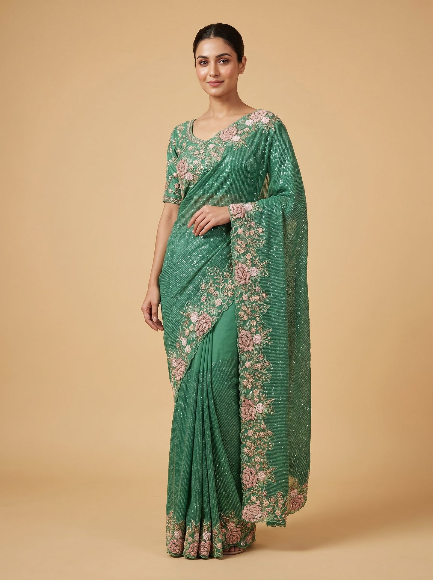 Green Embroidered Saree with Elaborate Stitching
