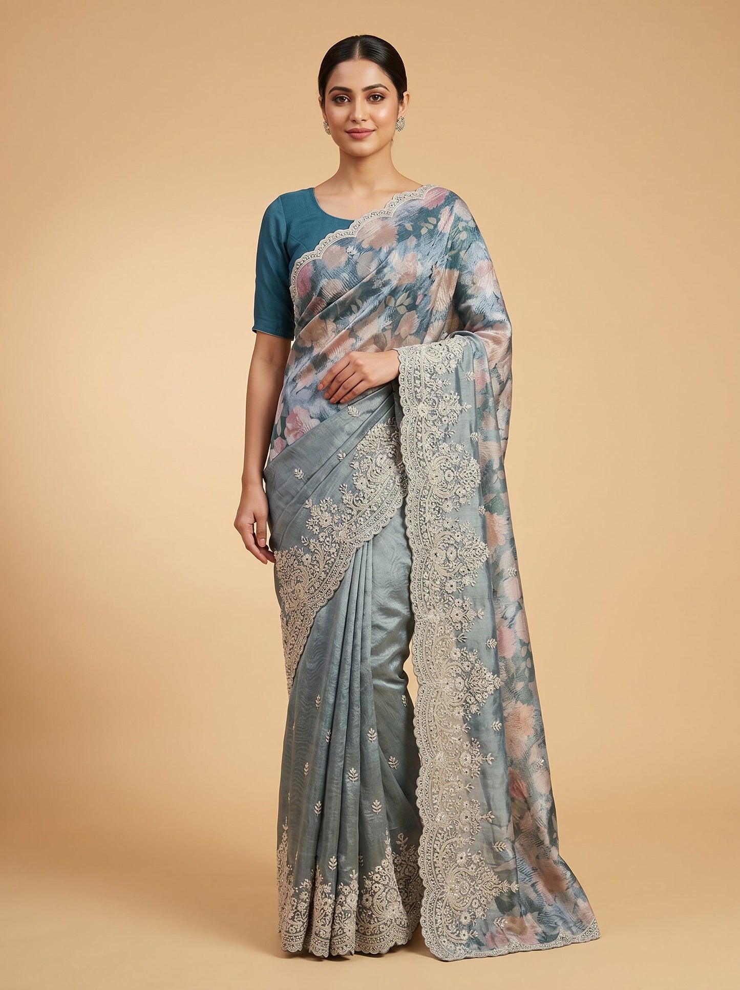 Green Embroidered Saree with Fine Motifs