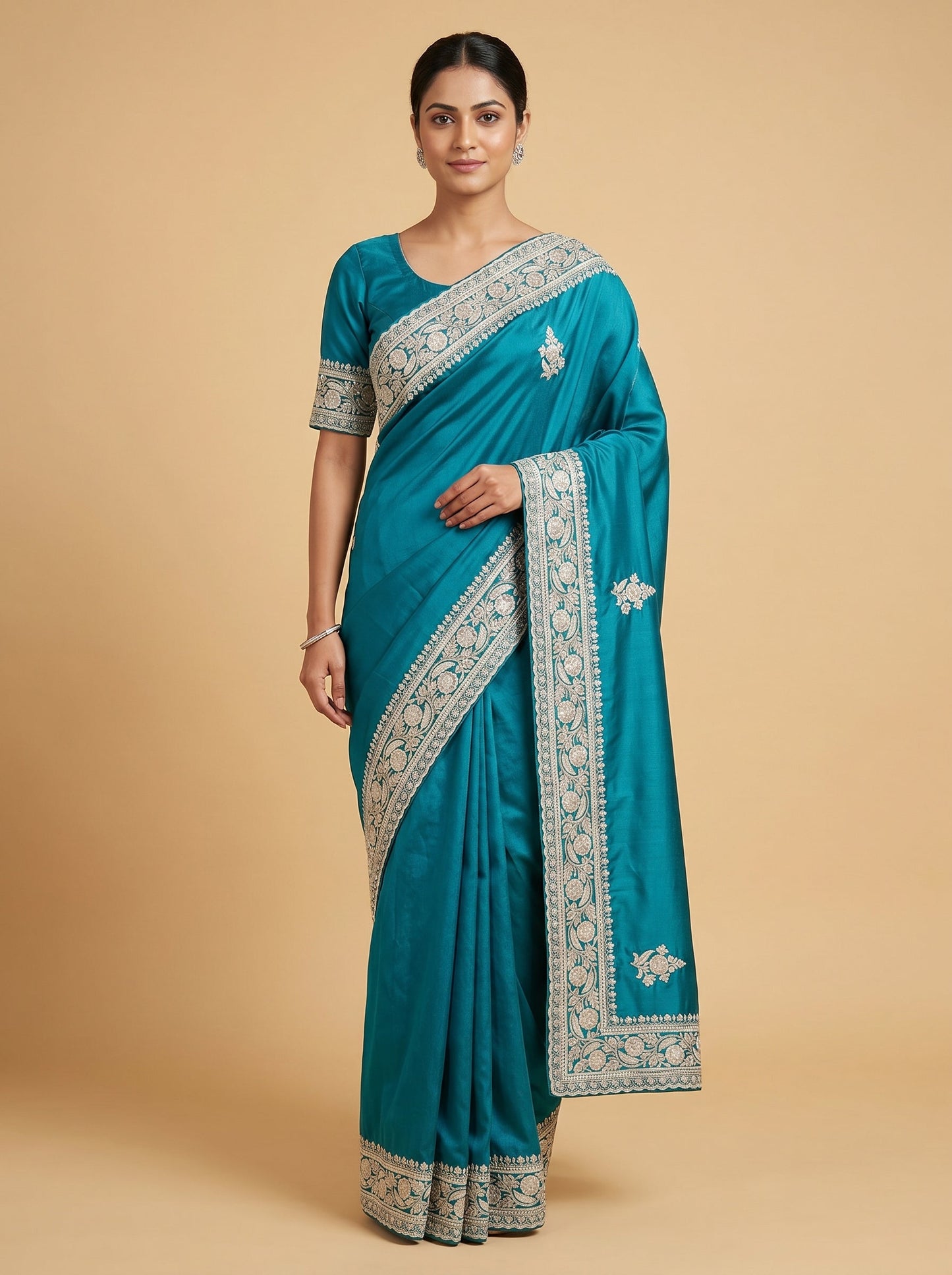 Green embroidered saree with fine work