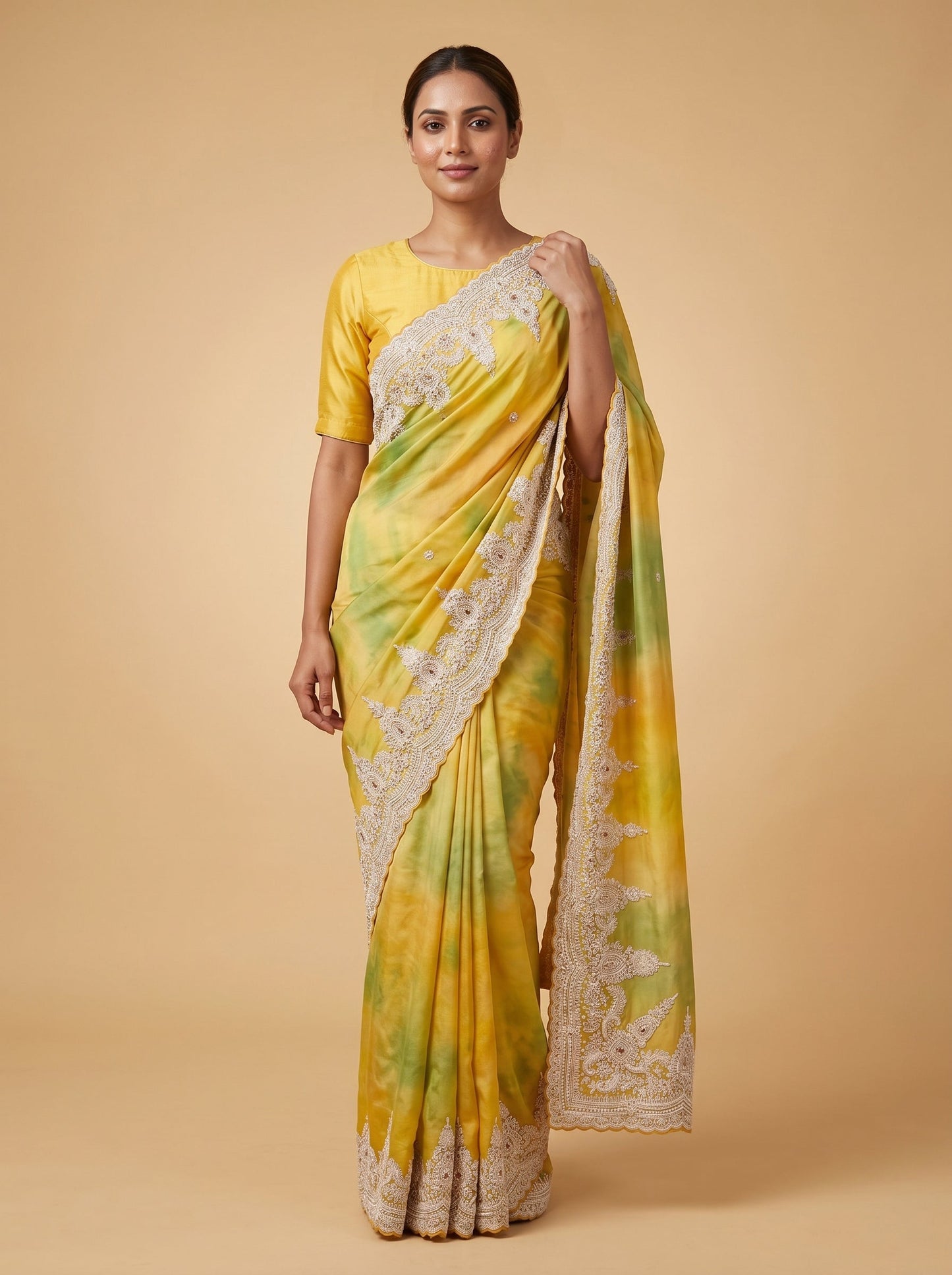 Green Embroidered Saree with Intricate Craft Detailing