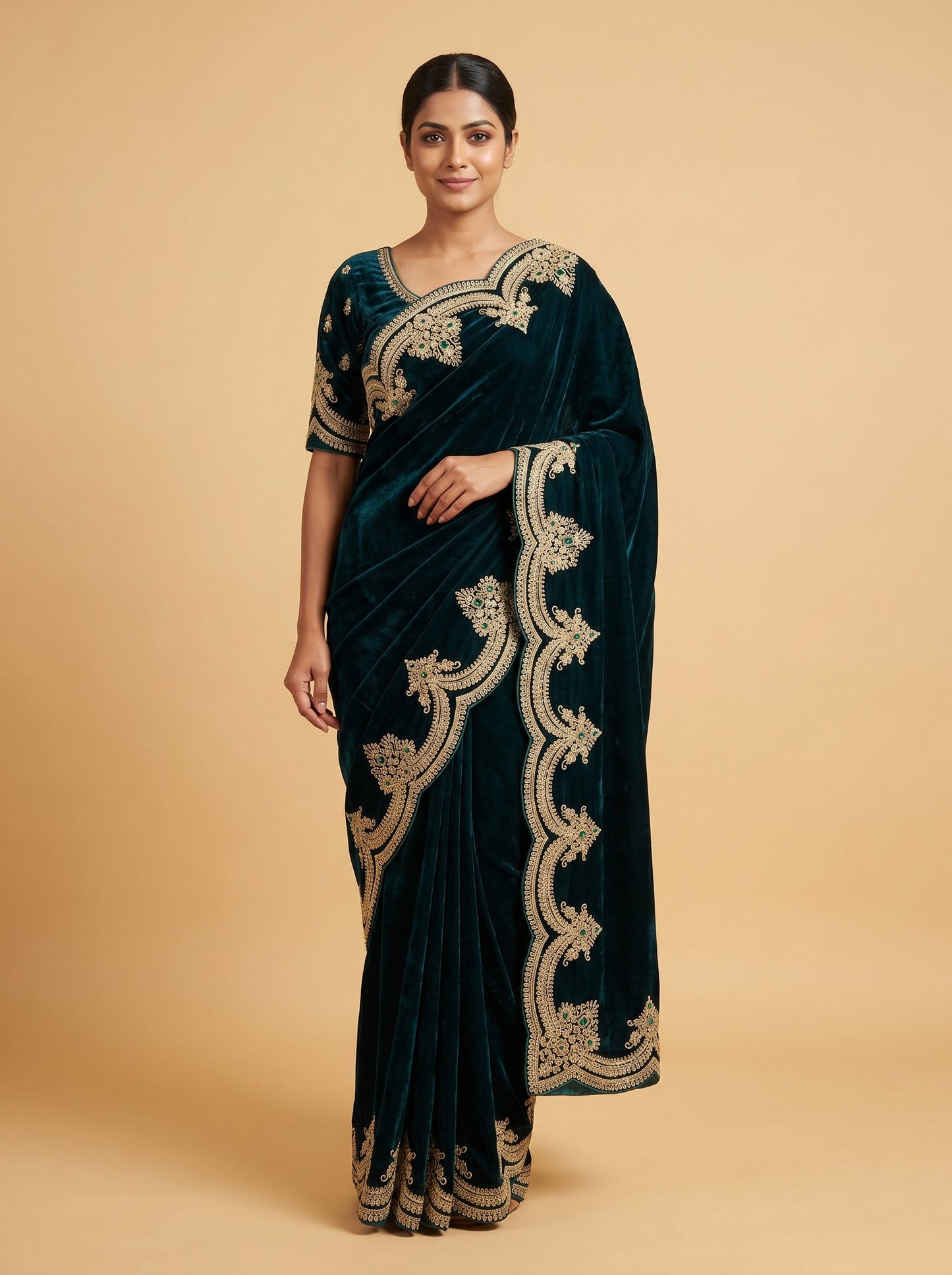 Green embroidered saree with ornate border
