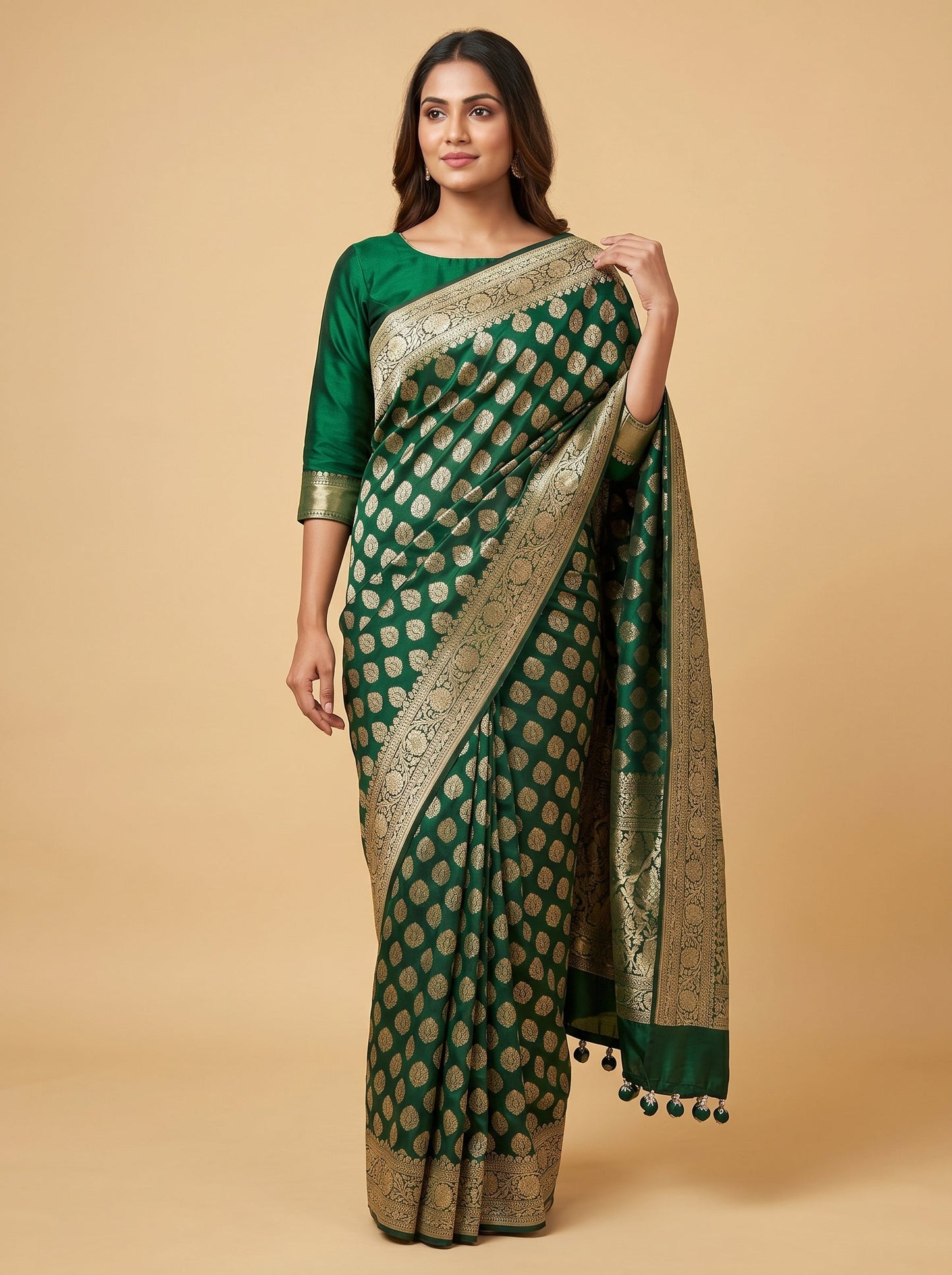 Green Embroidered Saree with Textured Motifs