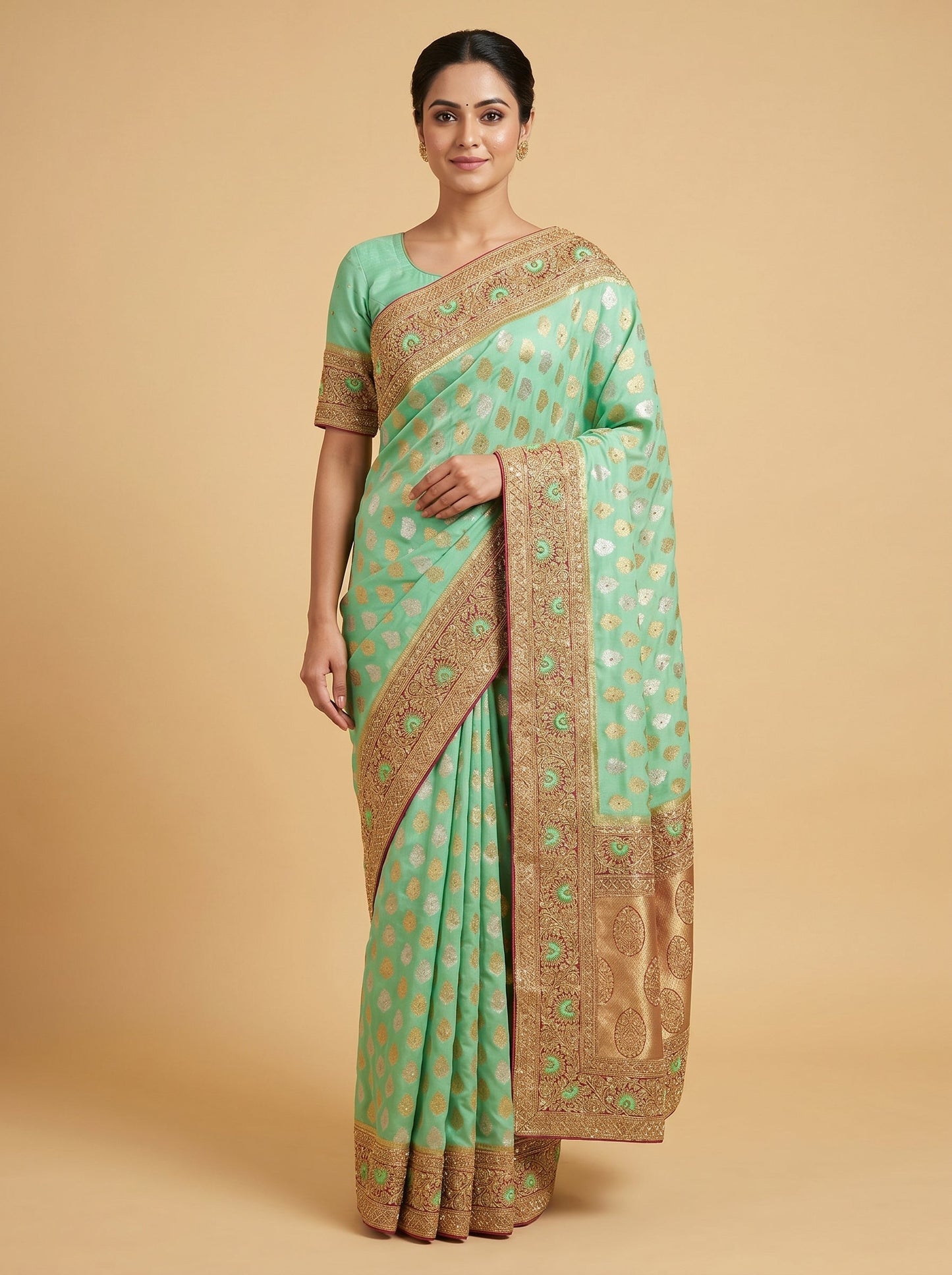 Green Embroidery Zari Buti Saree