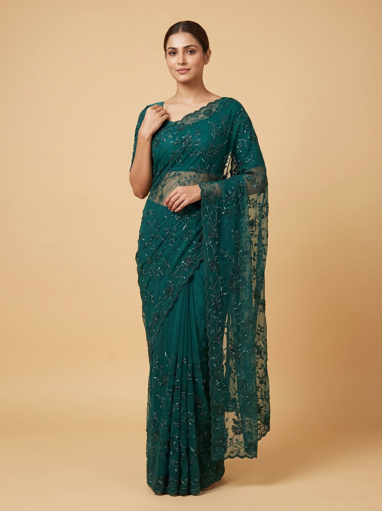 Green Emerald Grace Embroidered Saree