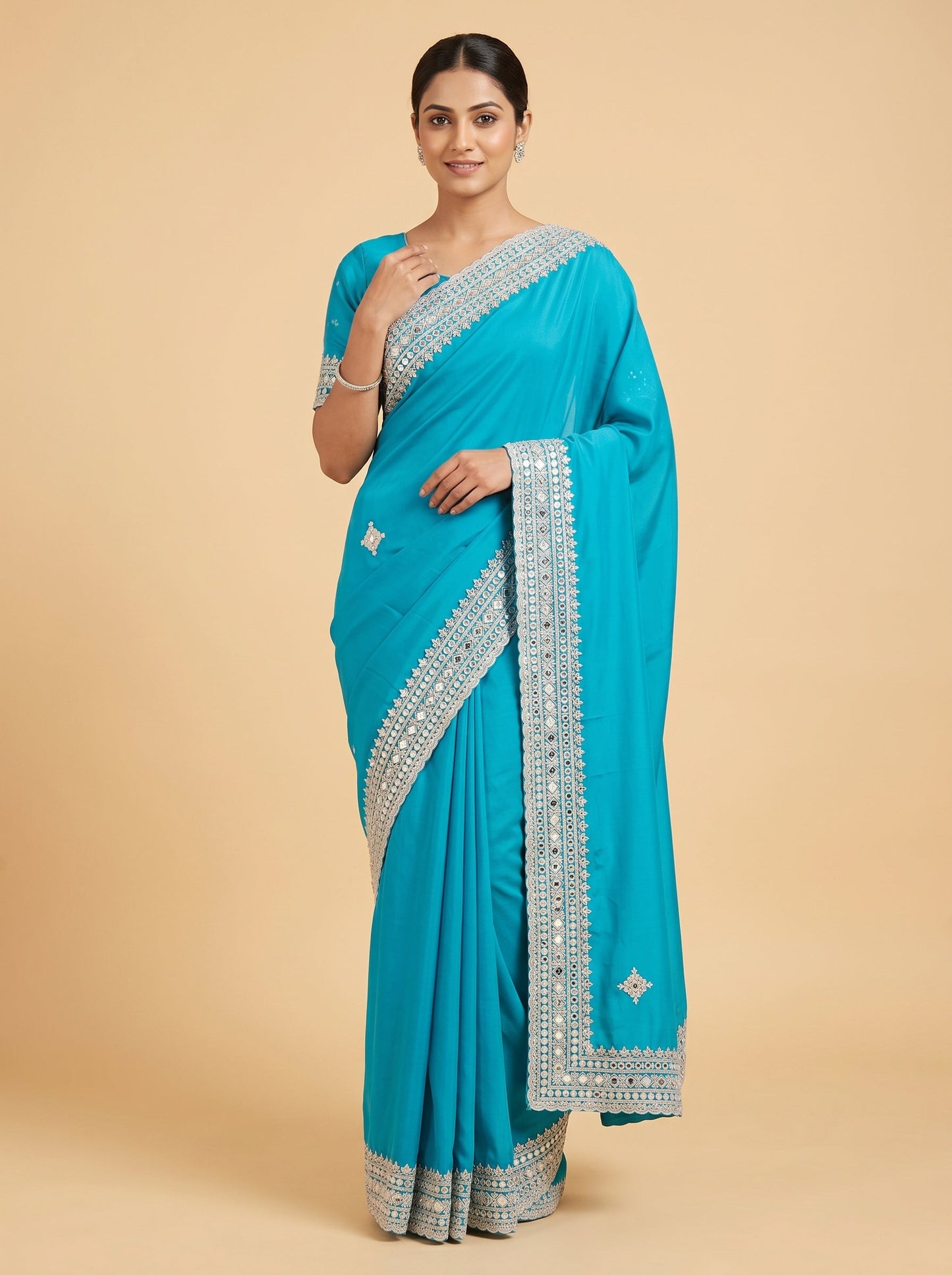 Green Emerald Tint Embroidered Saree
