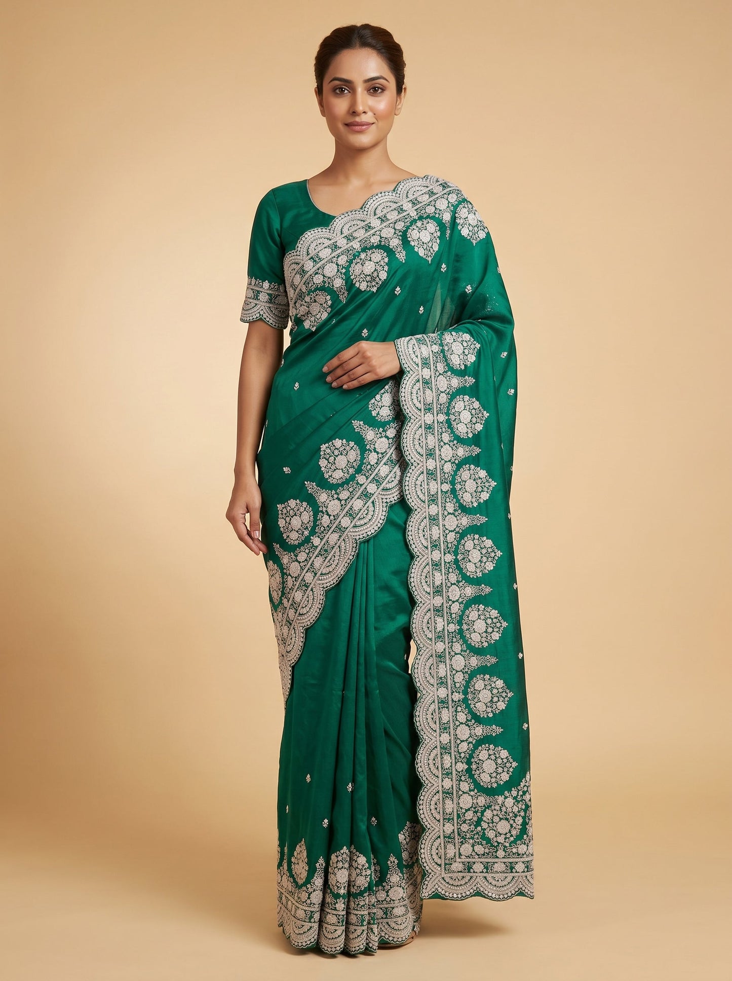 Green Emerald Touch Embroidered Saree