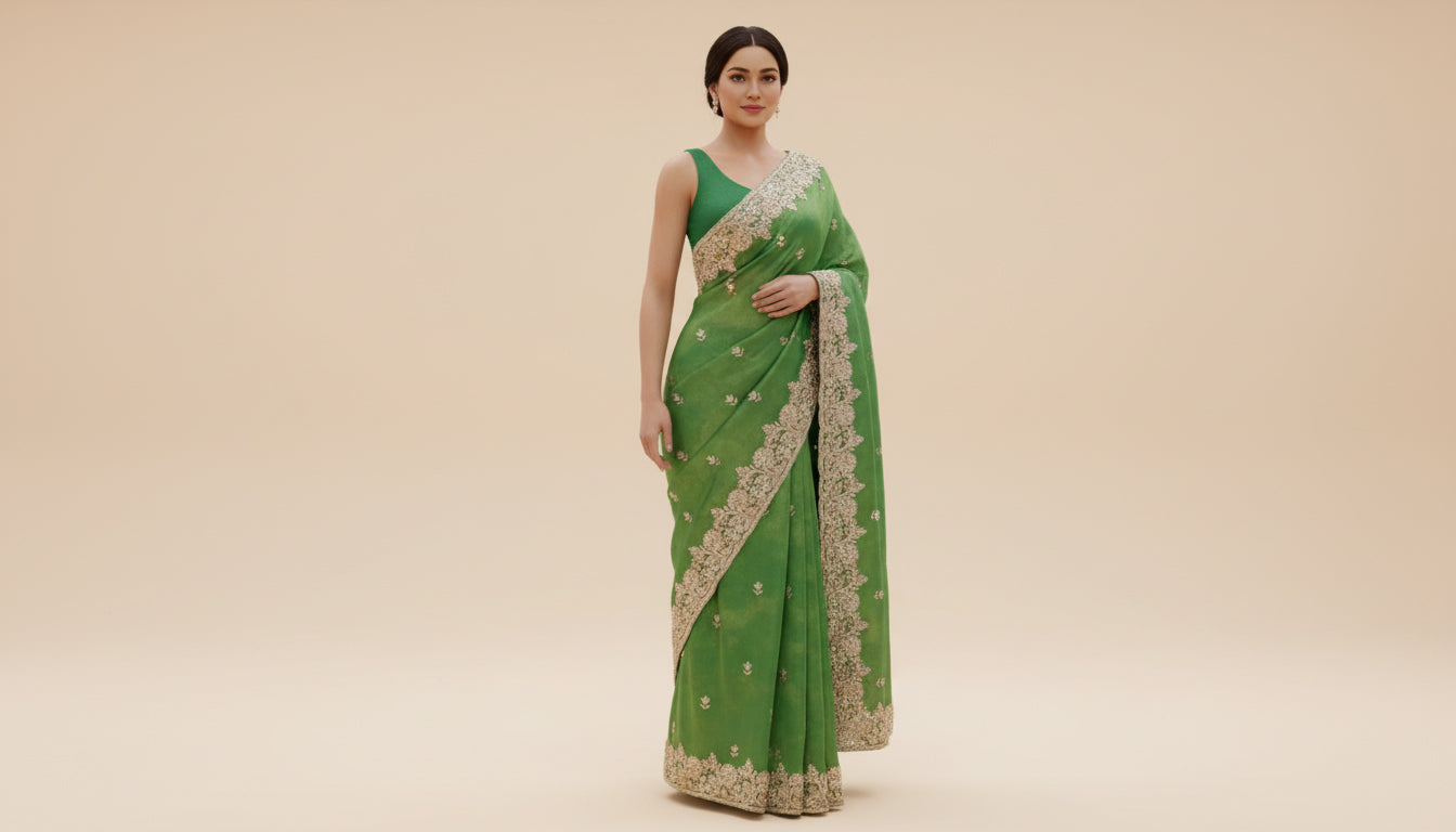 Green Vibrant Embroidered Saree
