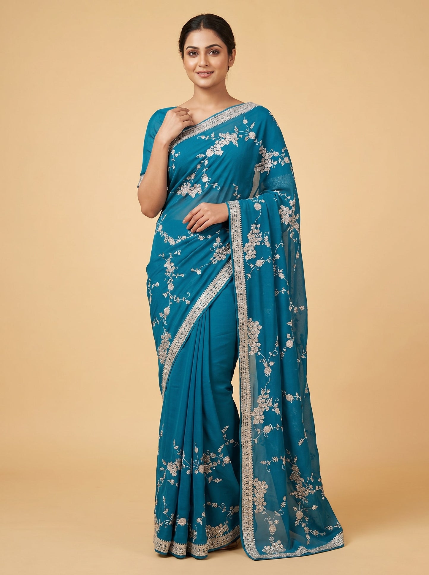Green Fresh Leaf Embroidered Saree