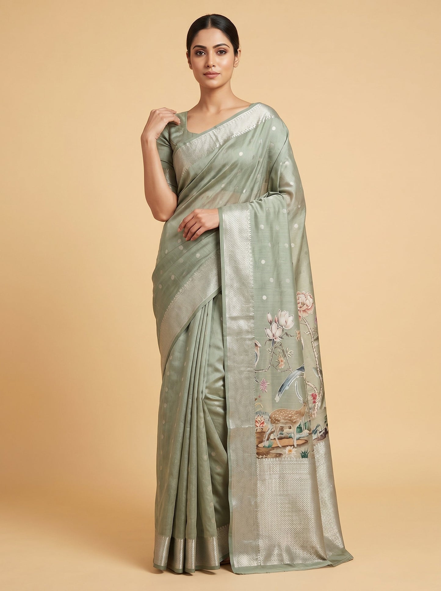 Green Fresh Print Saree