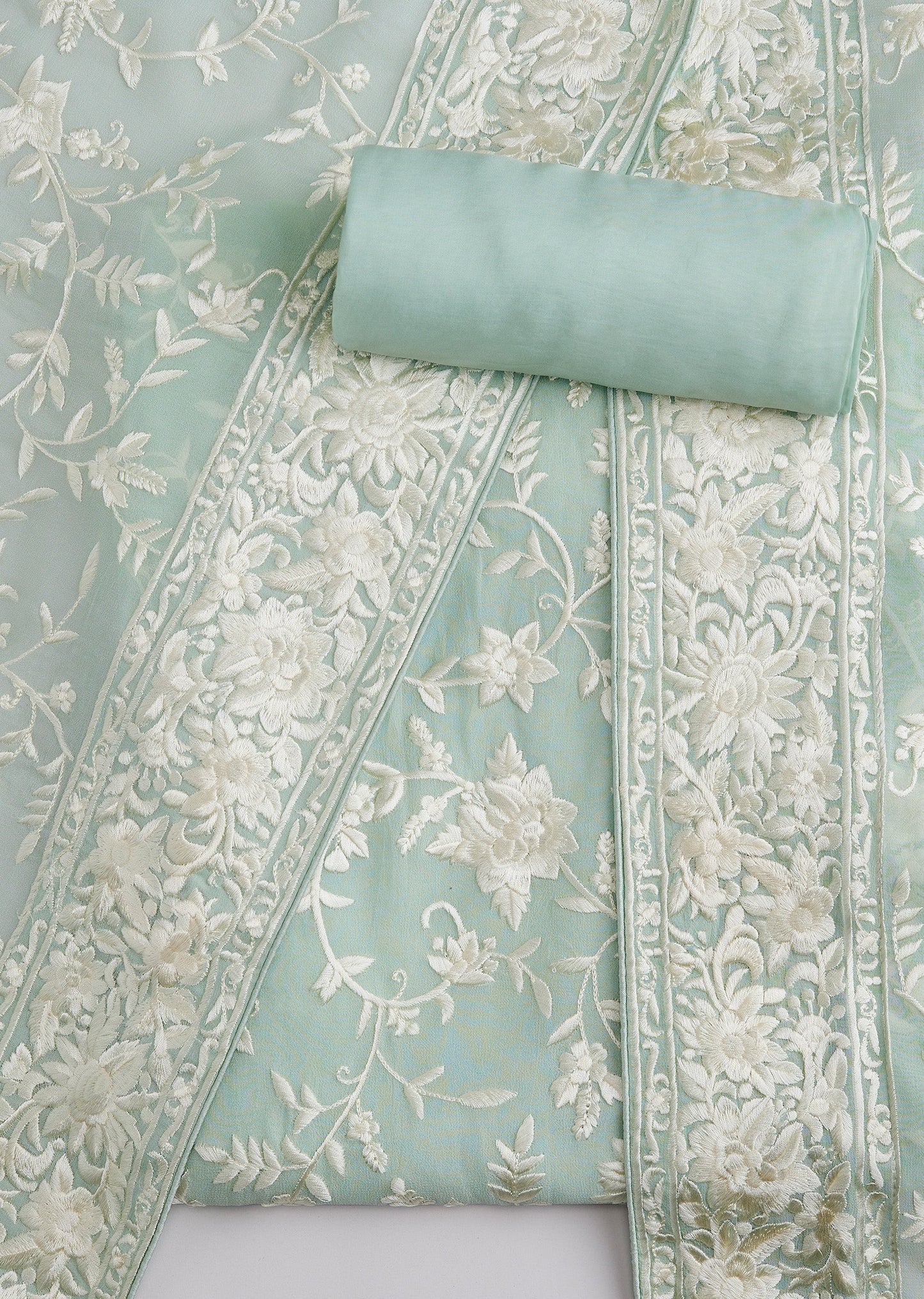 Green Georgette Resham Thread Work Unstitched Suit Set