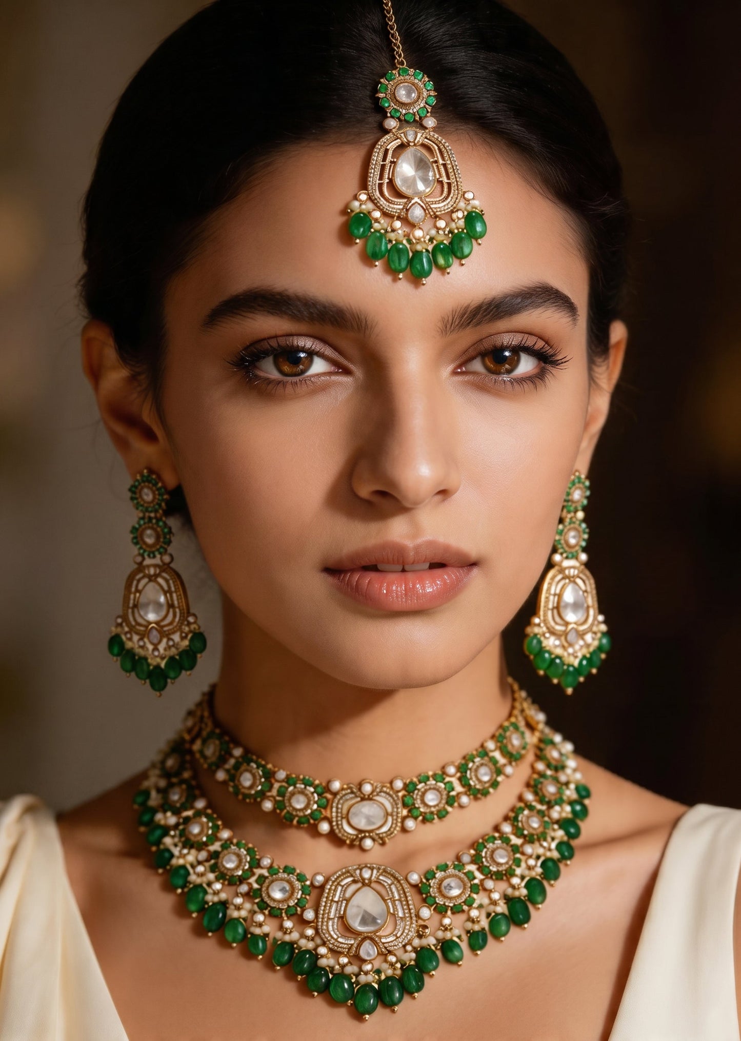 Green Gold Festive Necklace Set