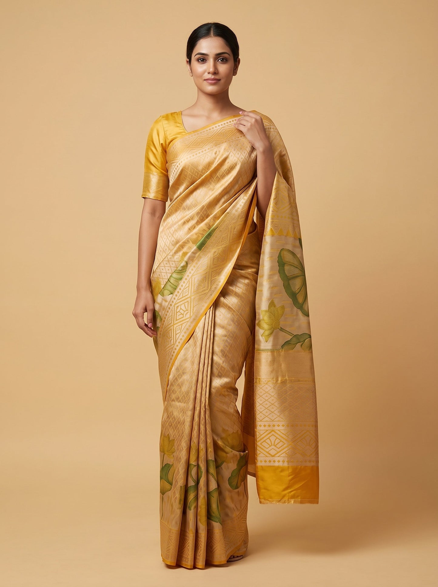 Green Gold Rich Fusion Handloom Saree