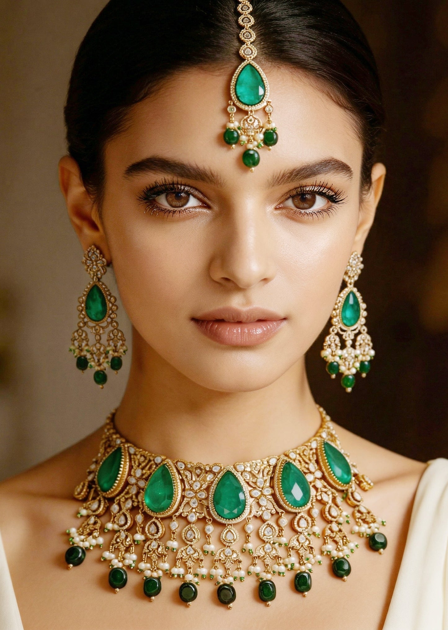 Green Gold Wedding Necklace Set