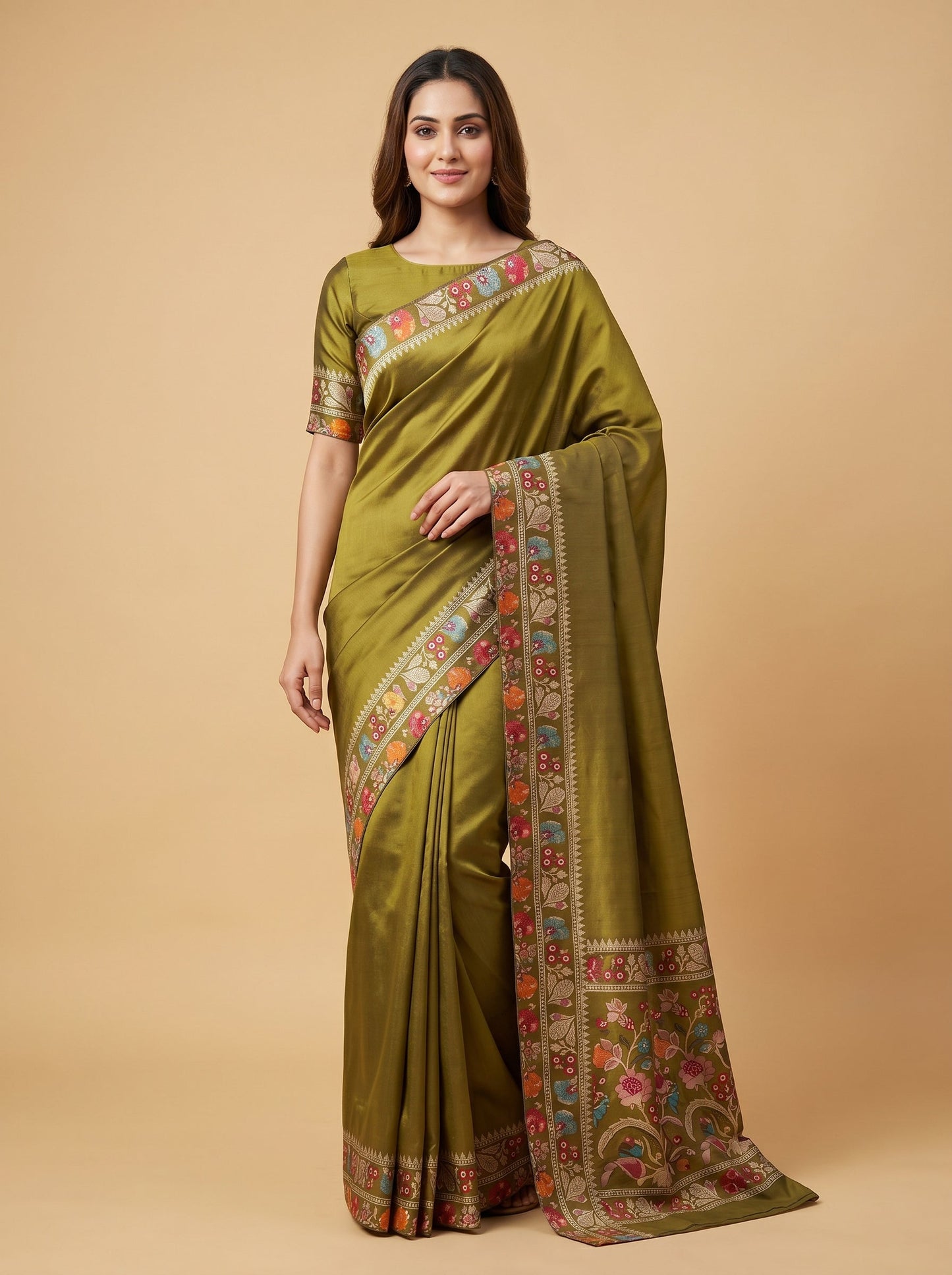 Green Handloom Saree with Earthy Weave