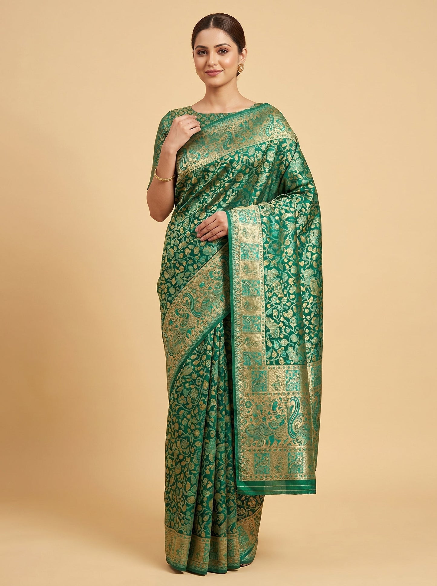 Green Handloom Saree with Heritage Texture