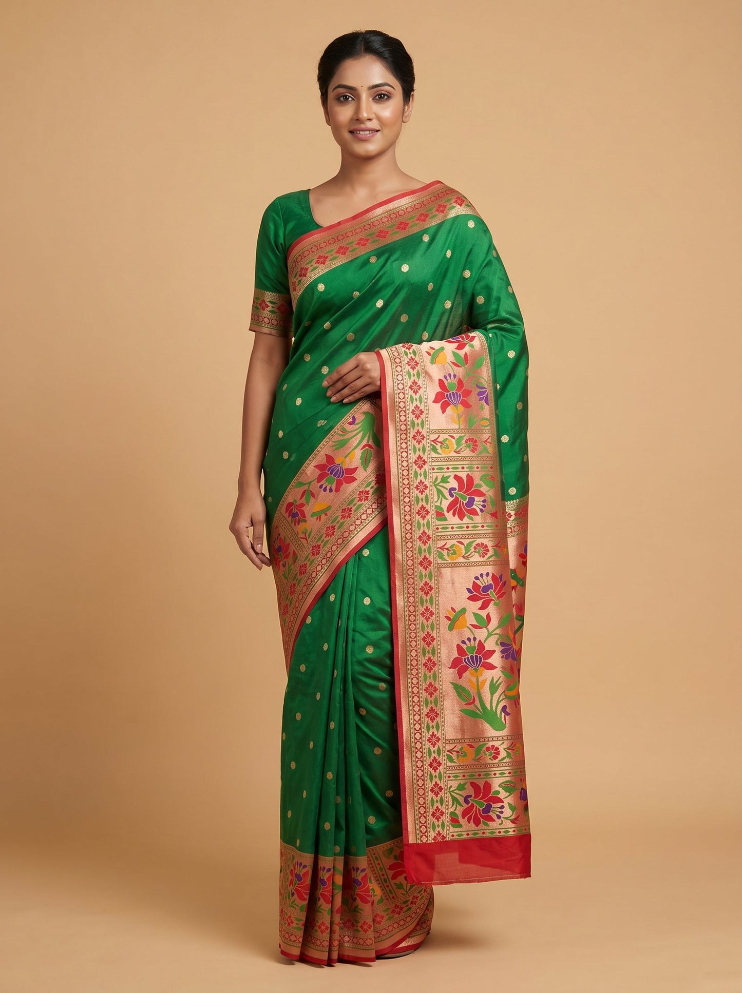 Green Handloom Saree with Natural Loom Finish