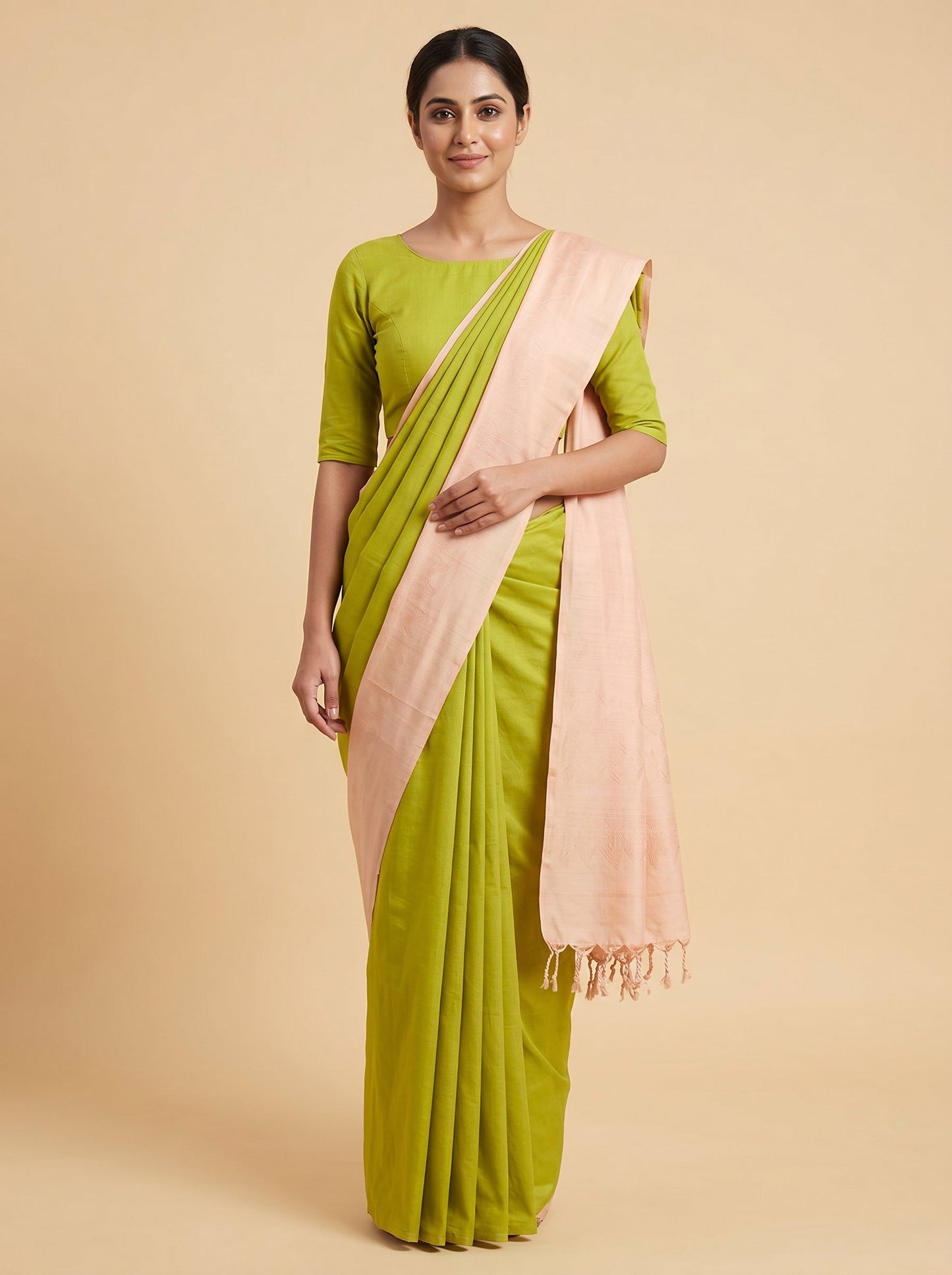 Green Handloom Saree with Natural Tone