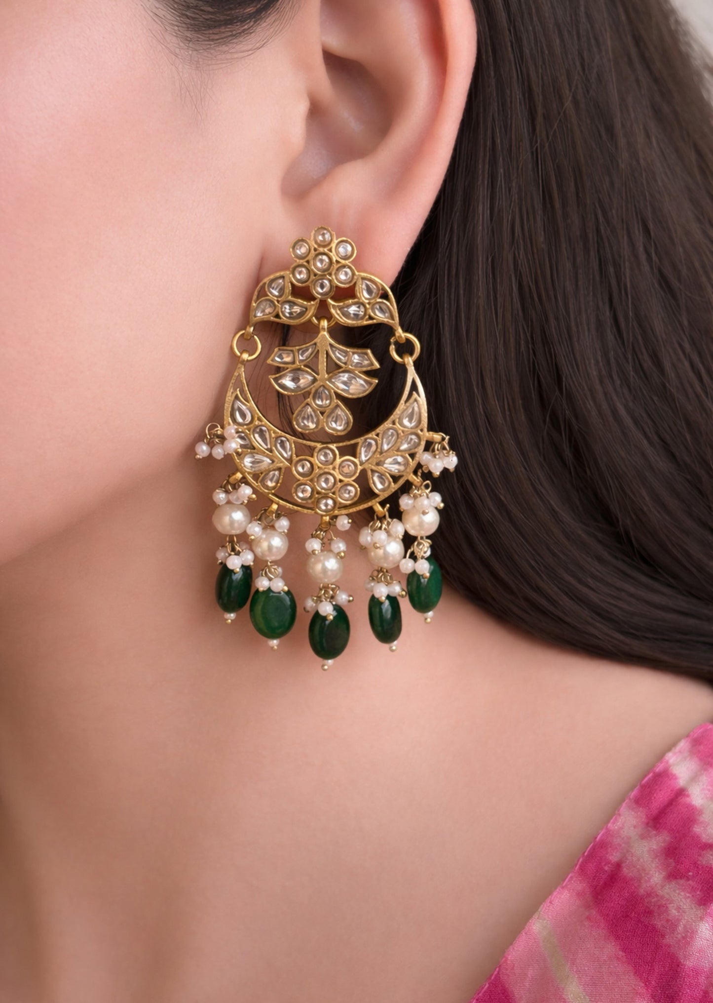 Green Kundan Drop Earrings