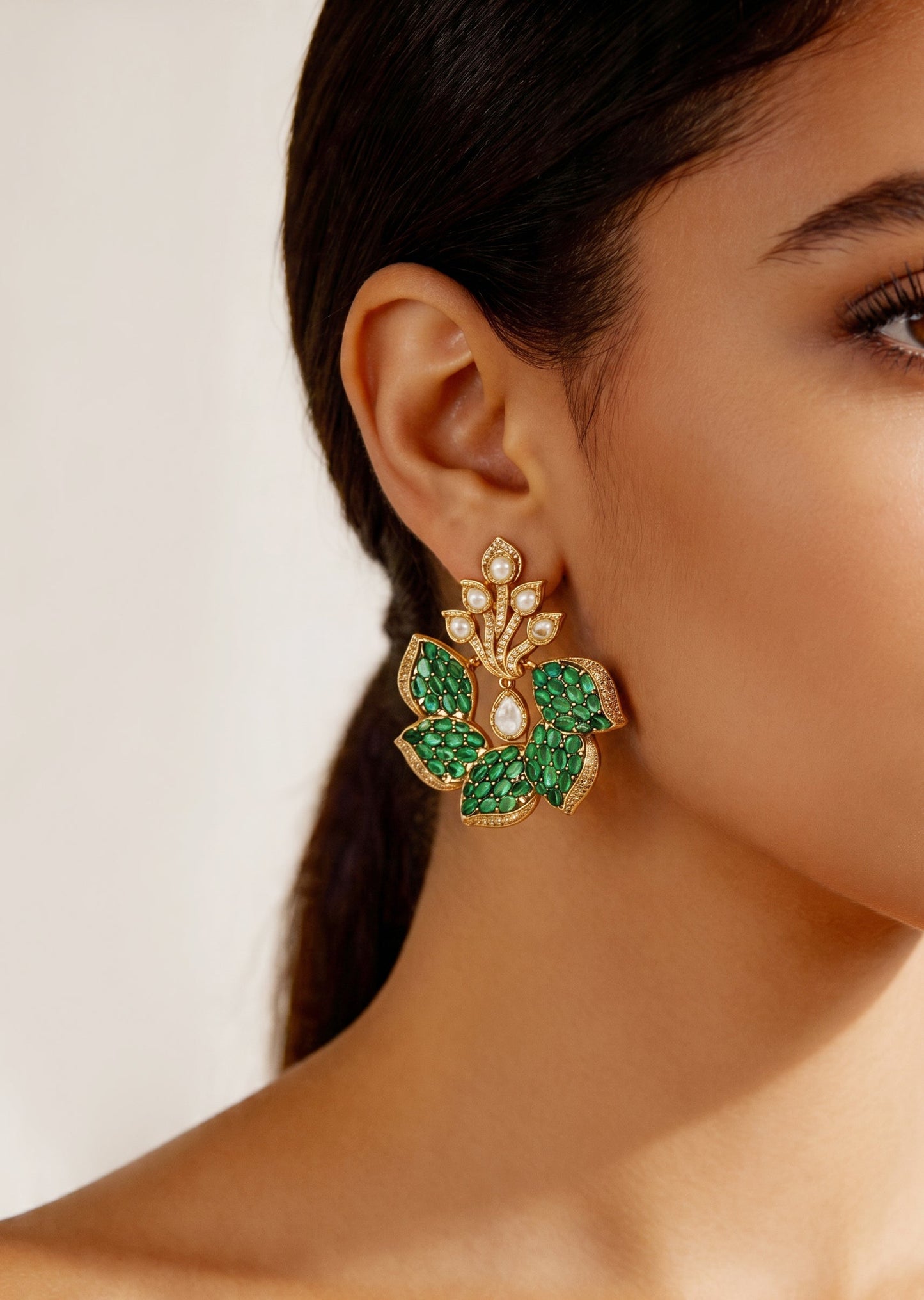Green Kundan Occasion Earrings