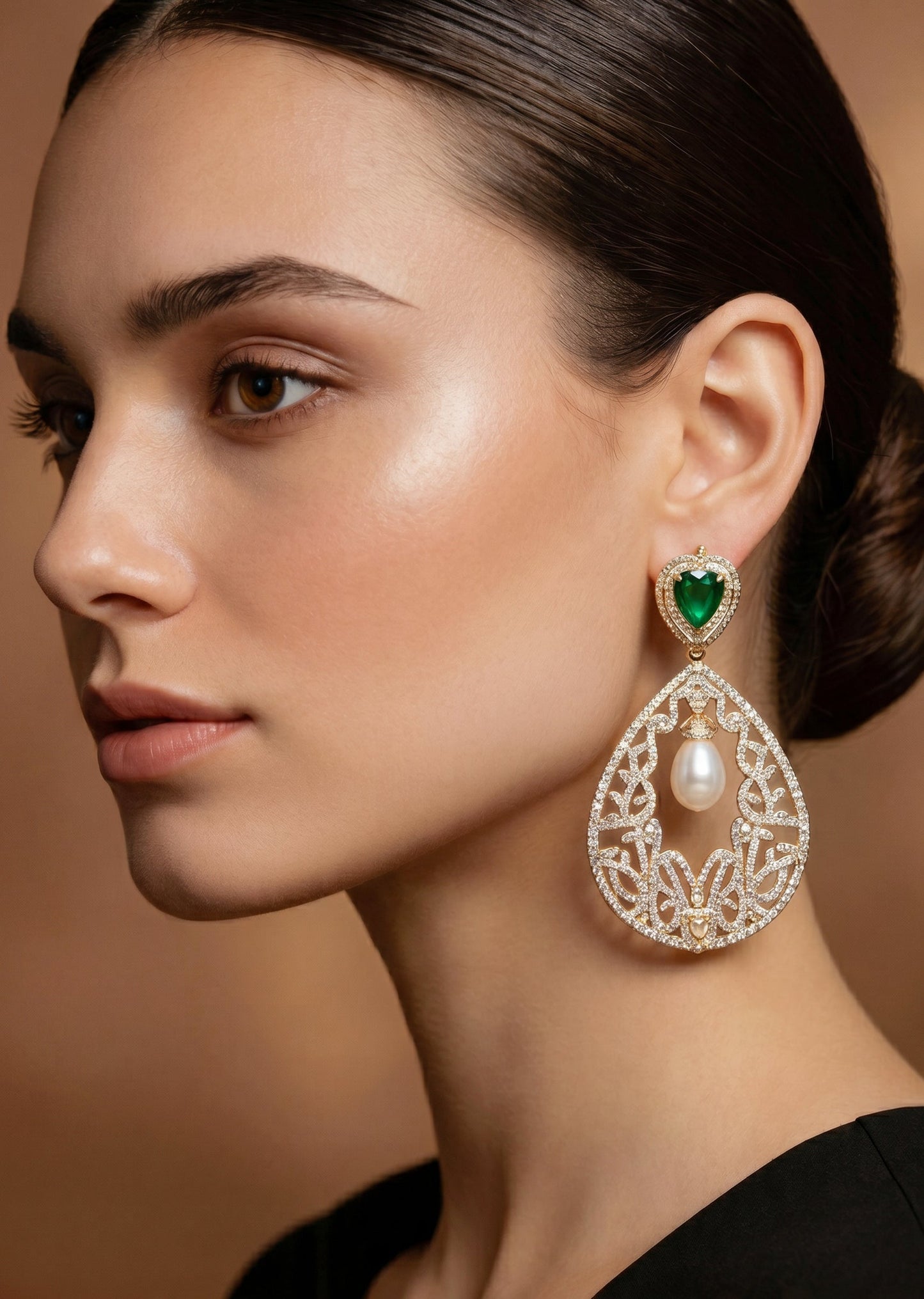 Green Kundan Zirconia Earrings