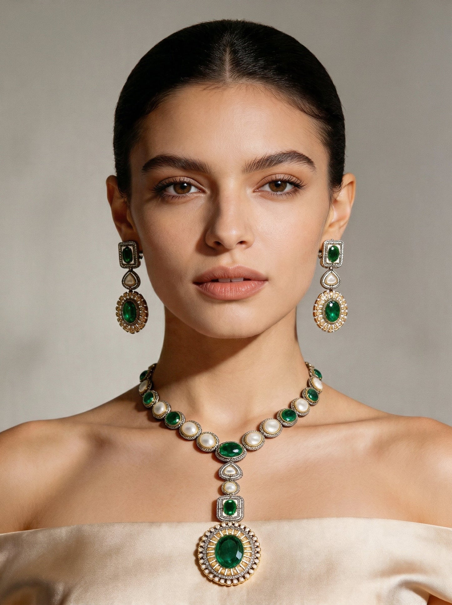 Green Layered Kundan Necklace Set