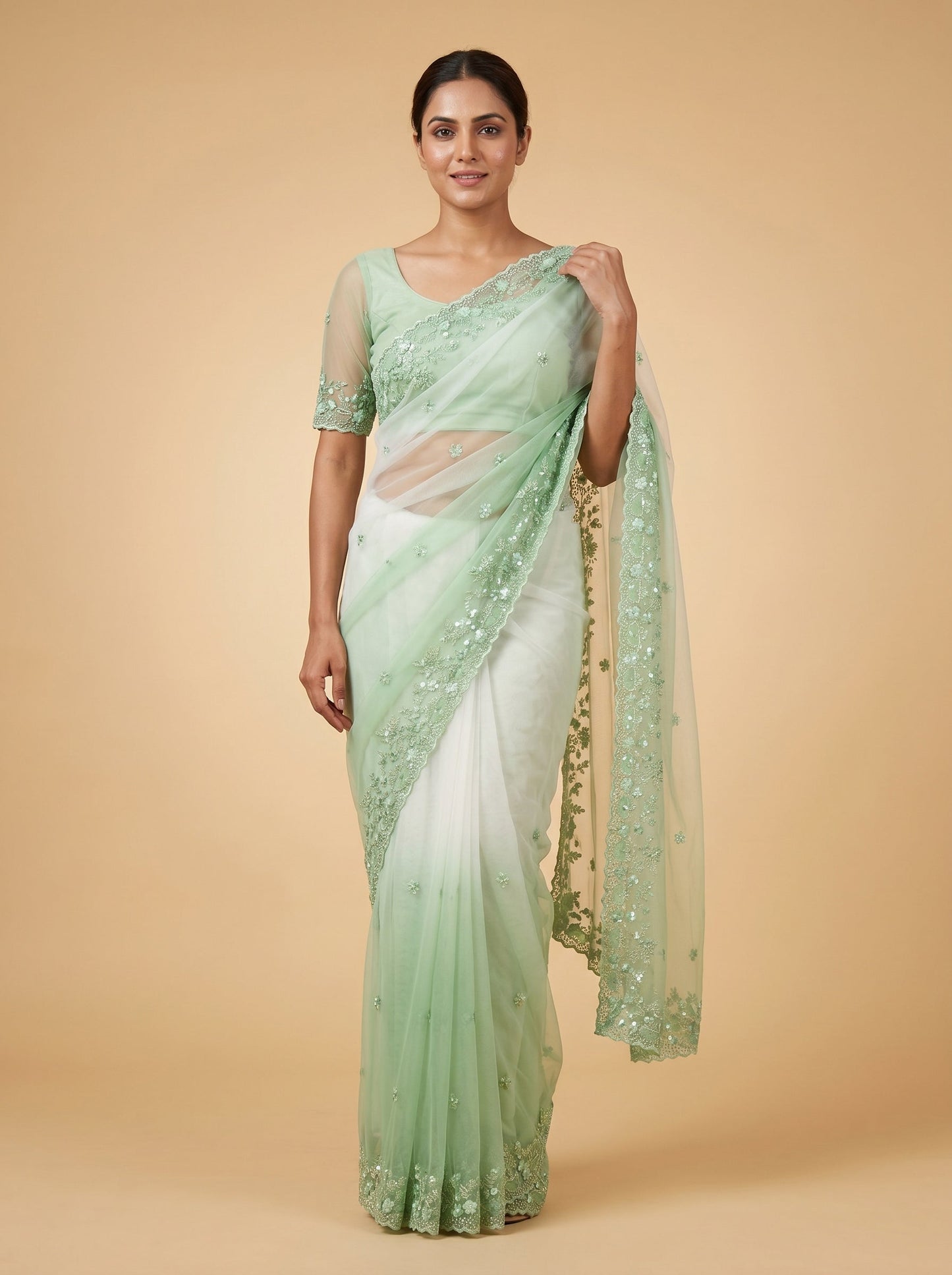 Green Lush Charm Embroidered Saree