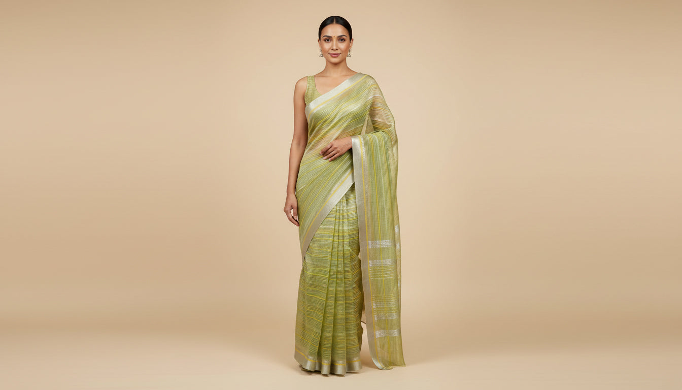 Green Flourishing Embroidered Saree