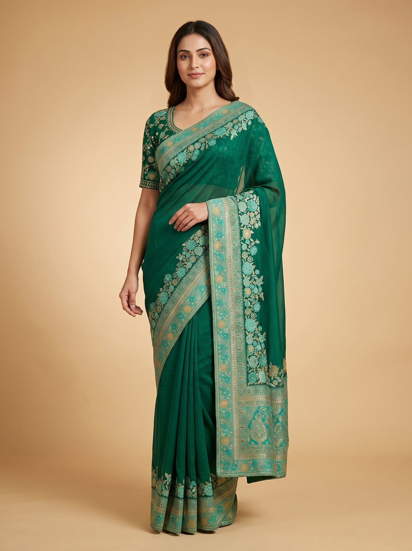 Green Meadow Shine Saree