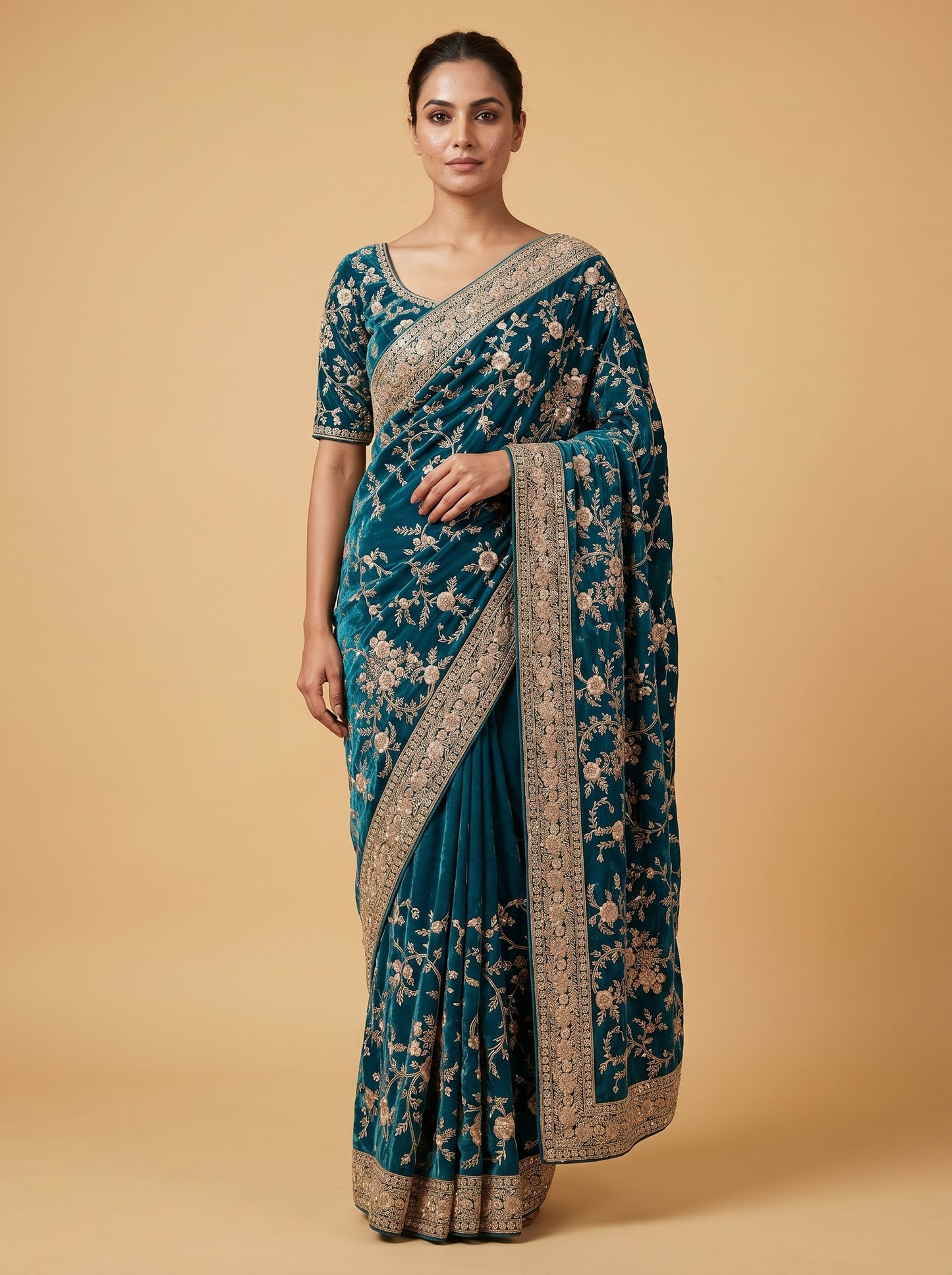 Green Natural Flow Embroidered Saree