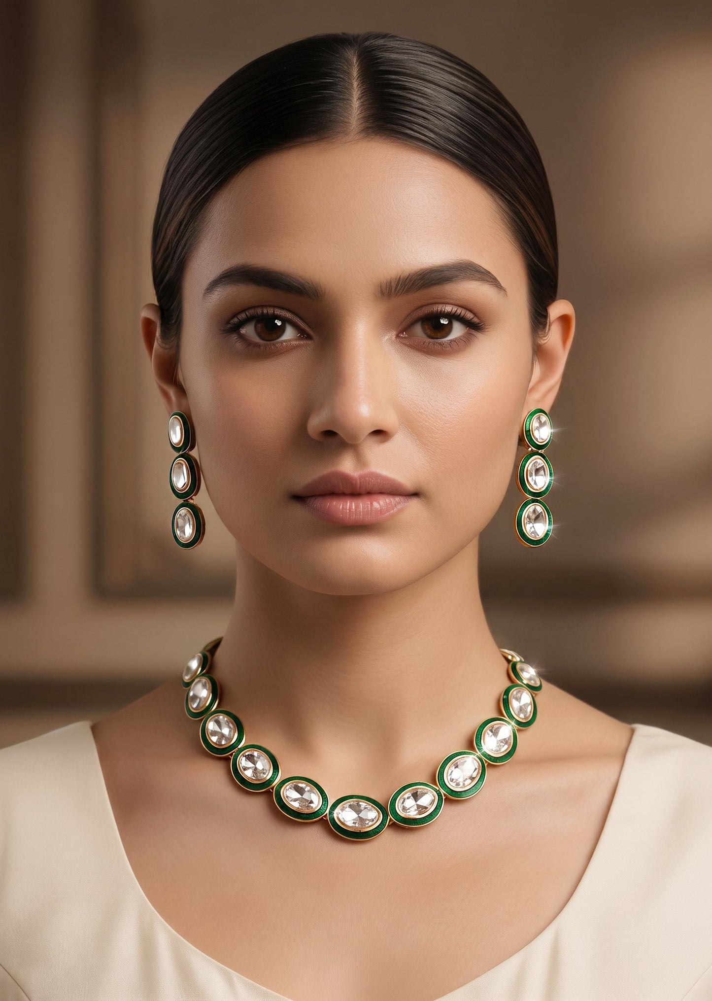 Green Polki Necklace Set