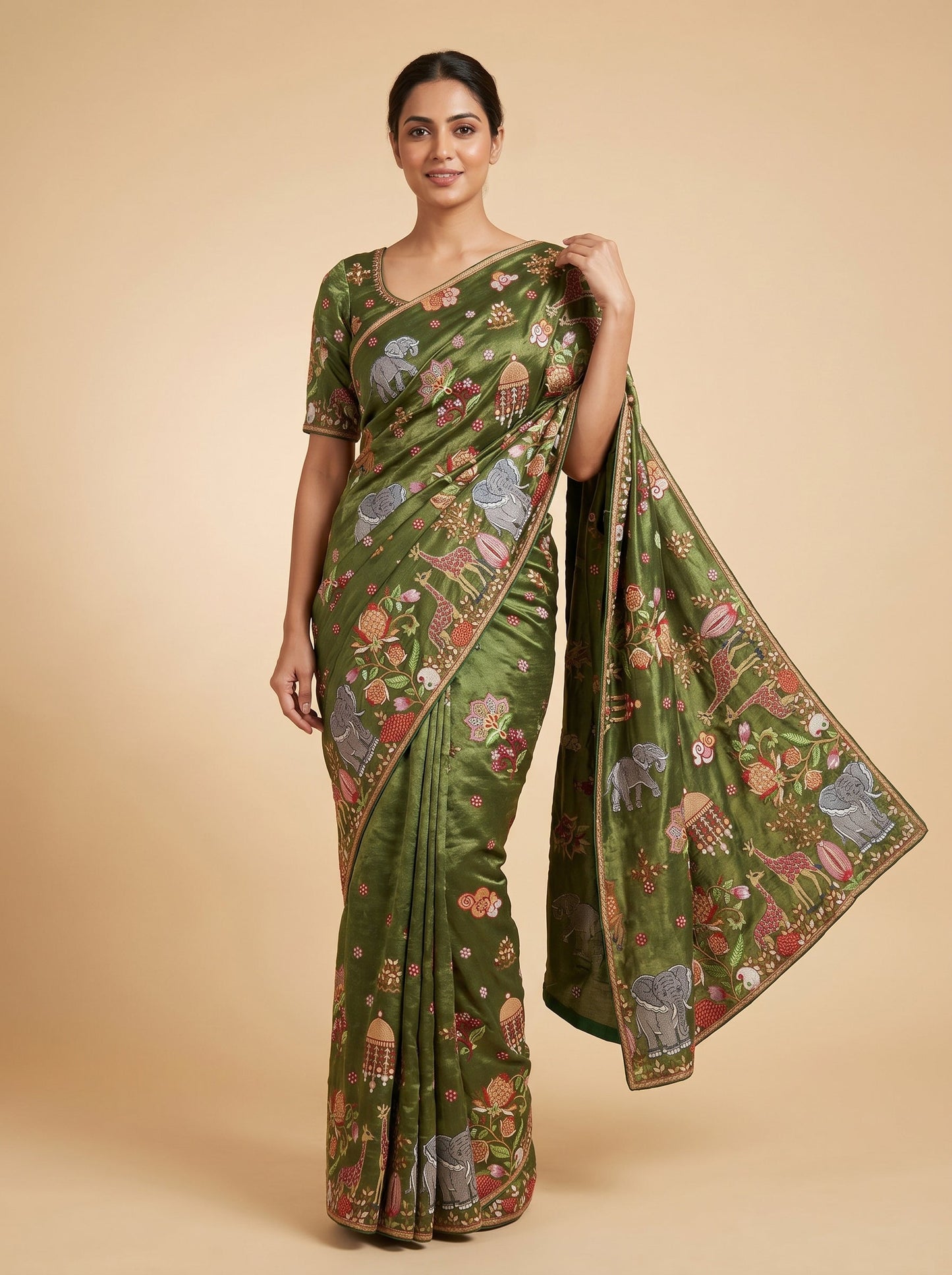 Green Shaded Glow Embroidered Saree