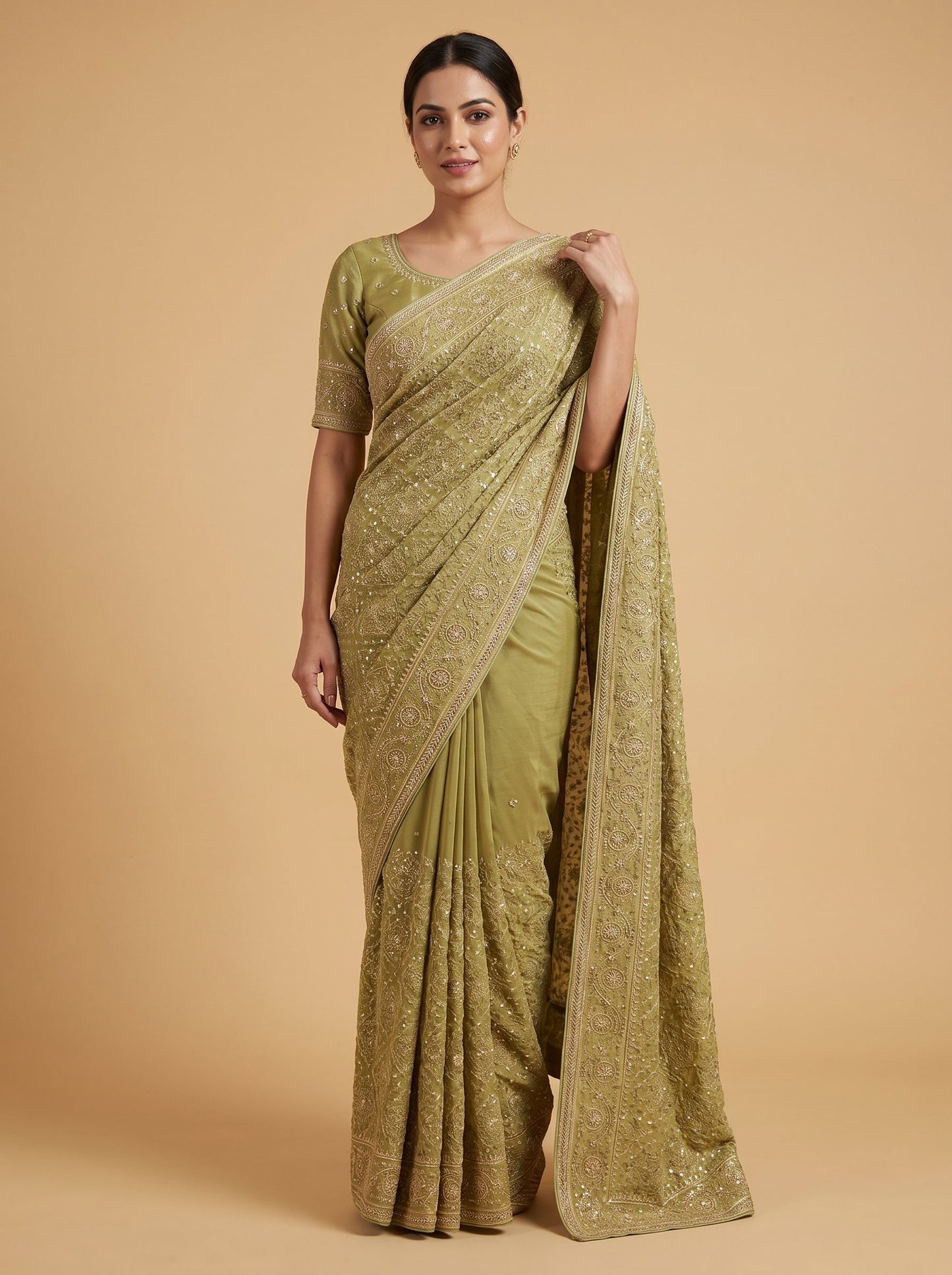 Green Soft Embroidered Saree