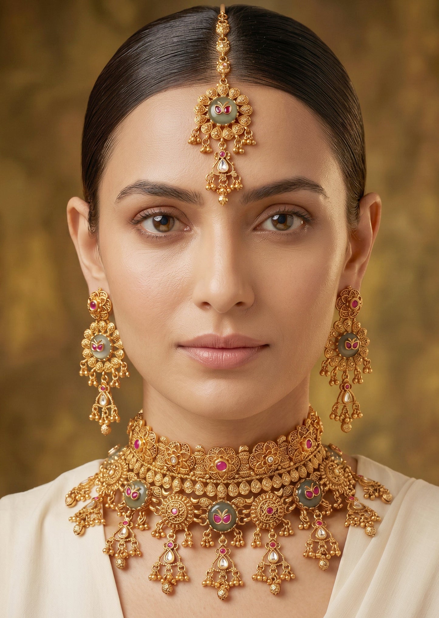 Green Stone Pearl Bridal Kundan Choker Set