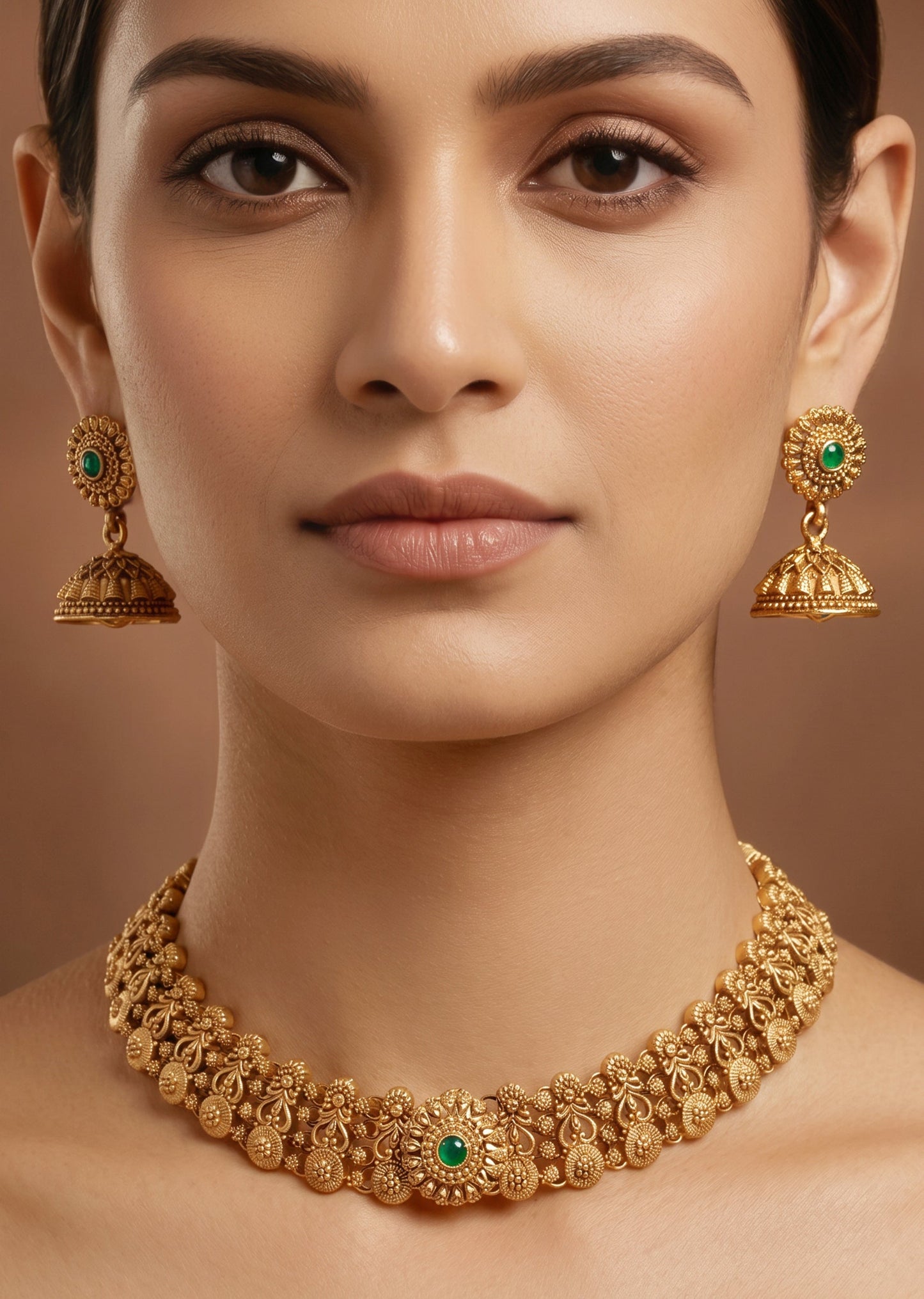 Green Stone And Pearl Kundan Choker Set