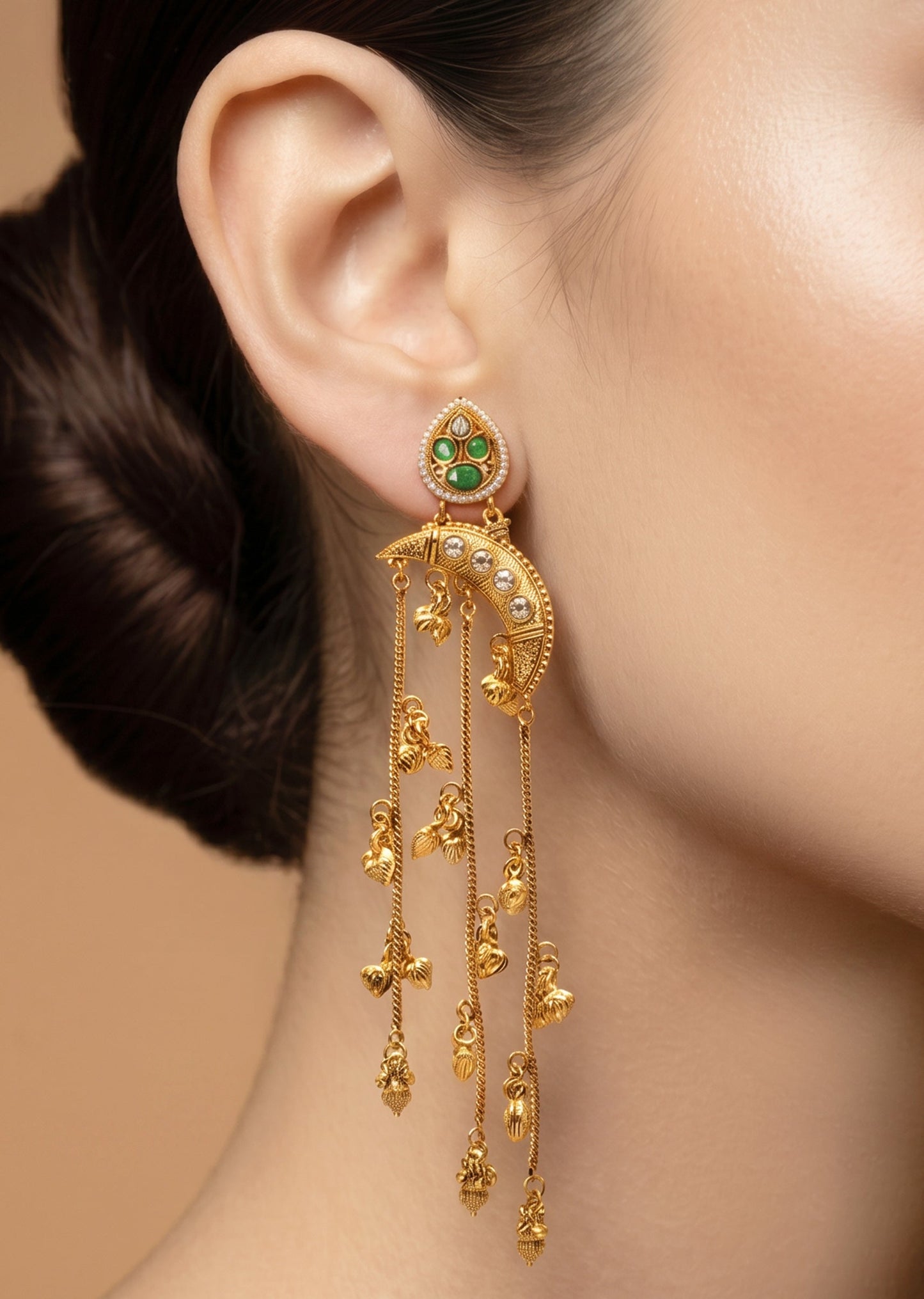 Green Stone Chain Drop Earrings
