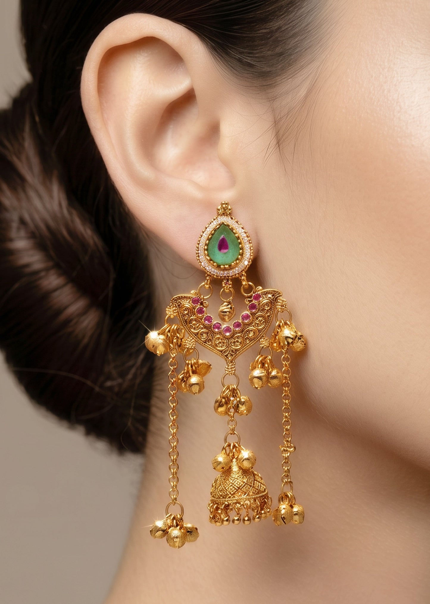 Green Stone Chandelier Earrings