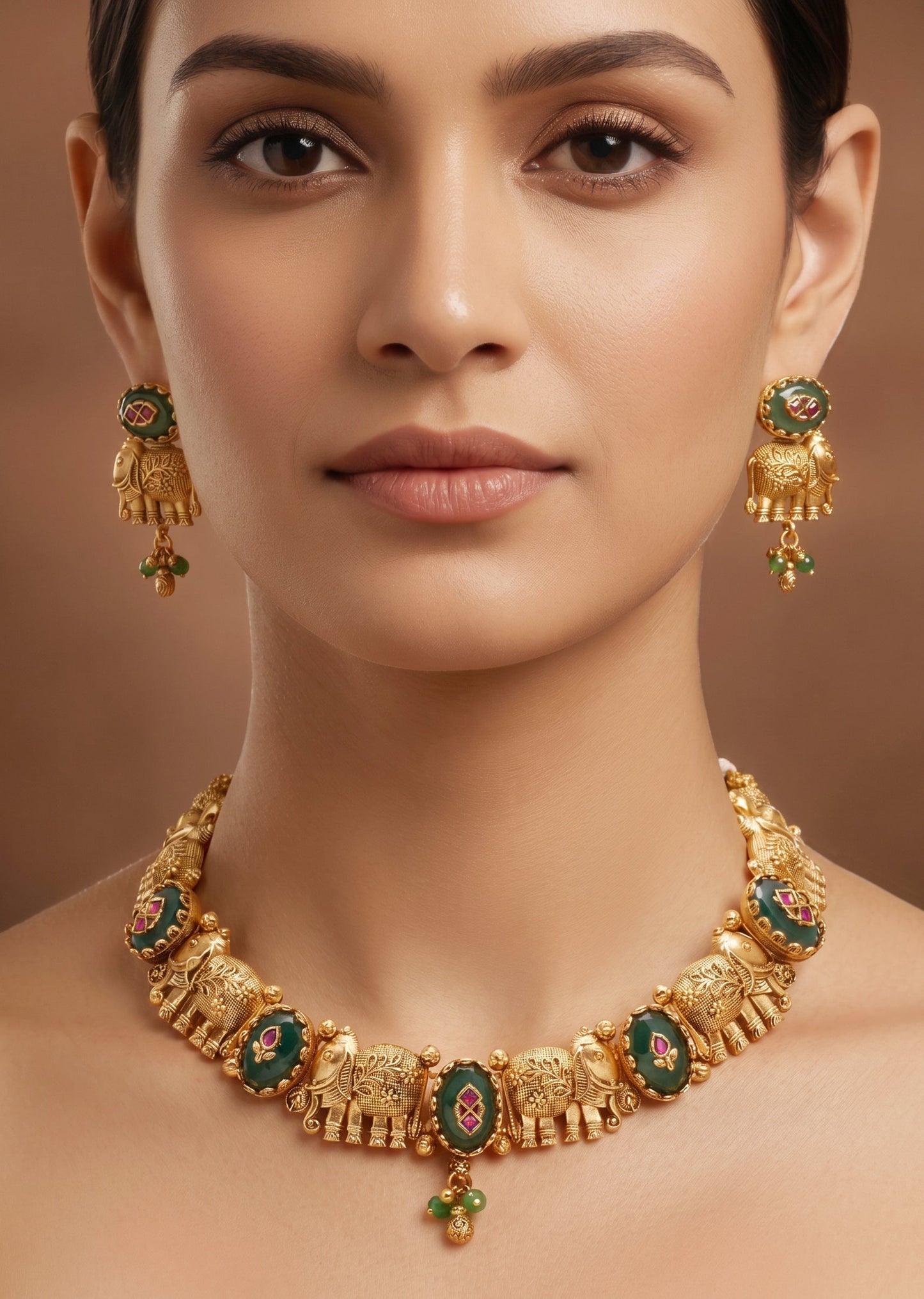 Green Stone Rajwadi Kundan Necklace Set