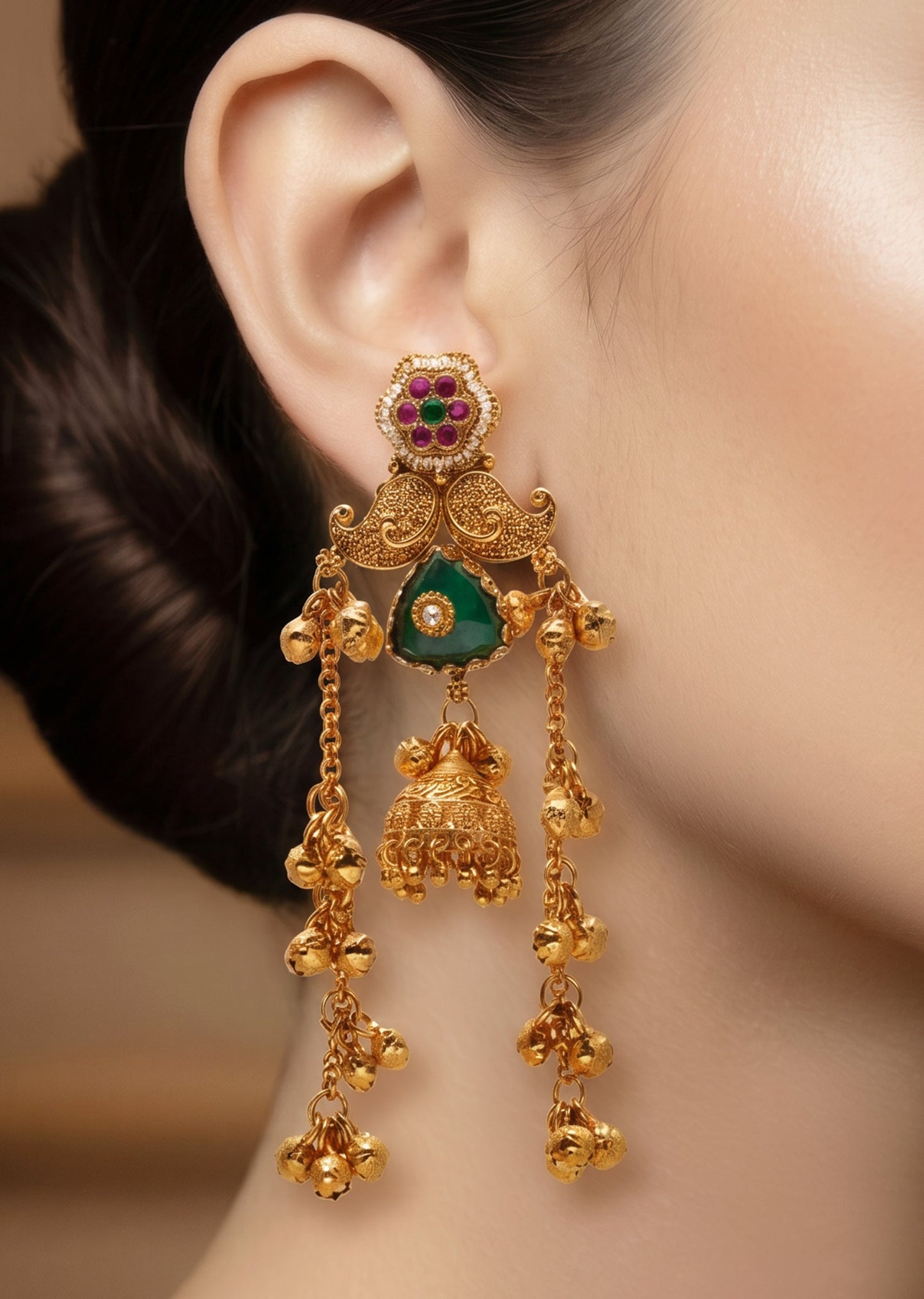 Green Stone Long Earrings
