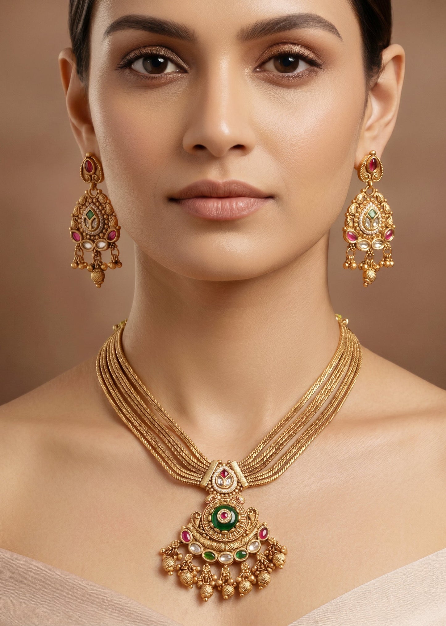 Green Stone Traditional Kundan Necklace Set