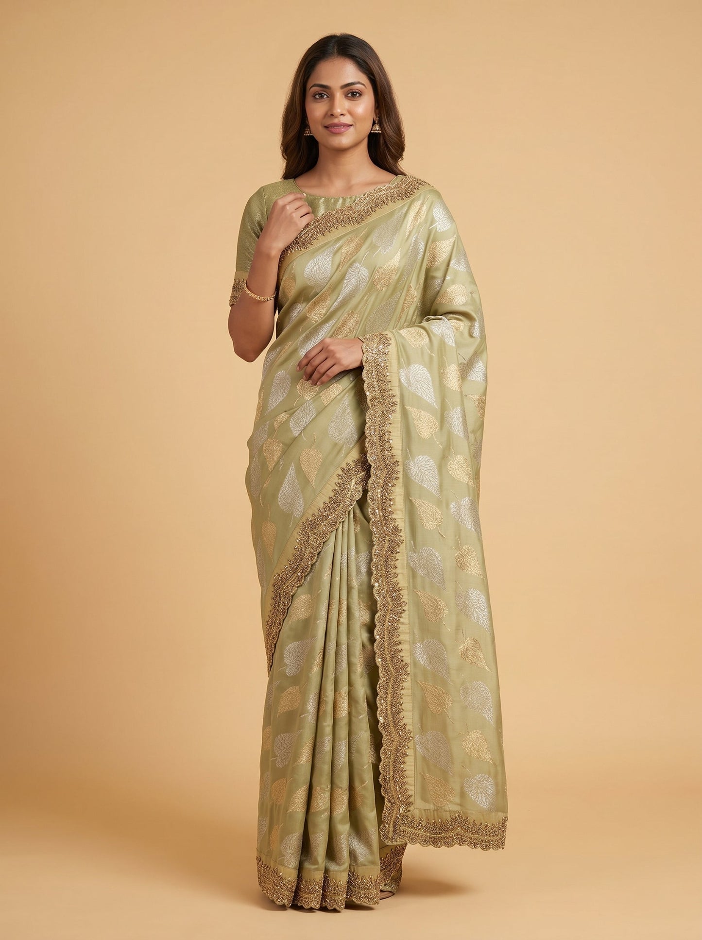 Green Threaded Elegance Embroidered Saree