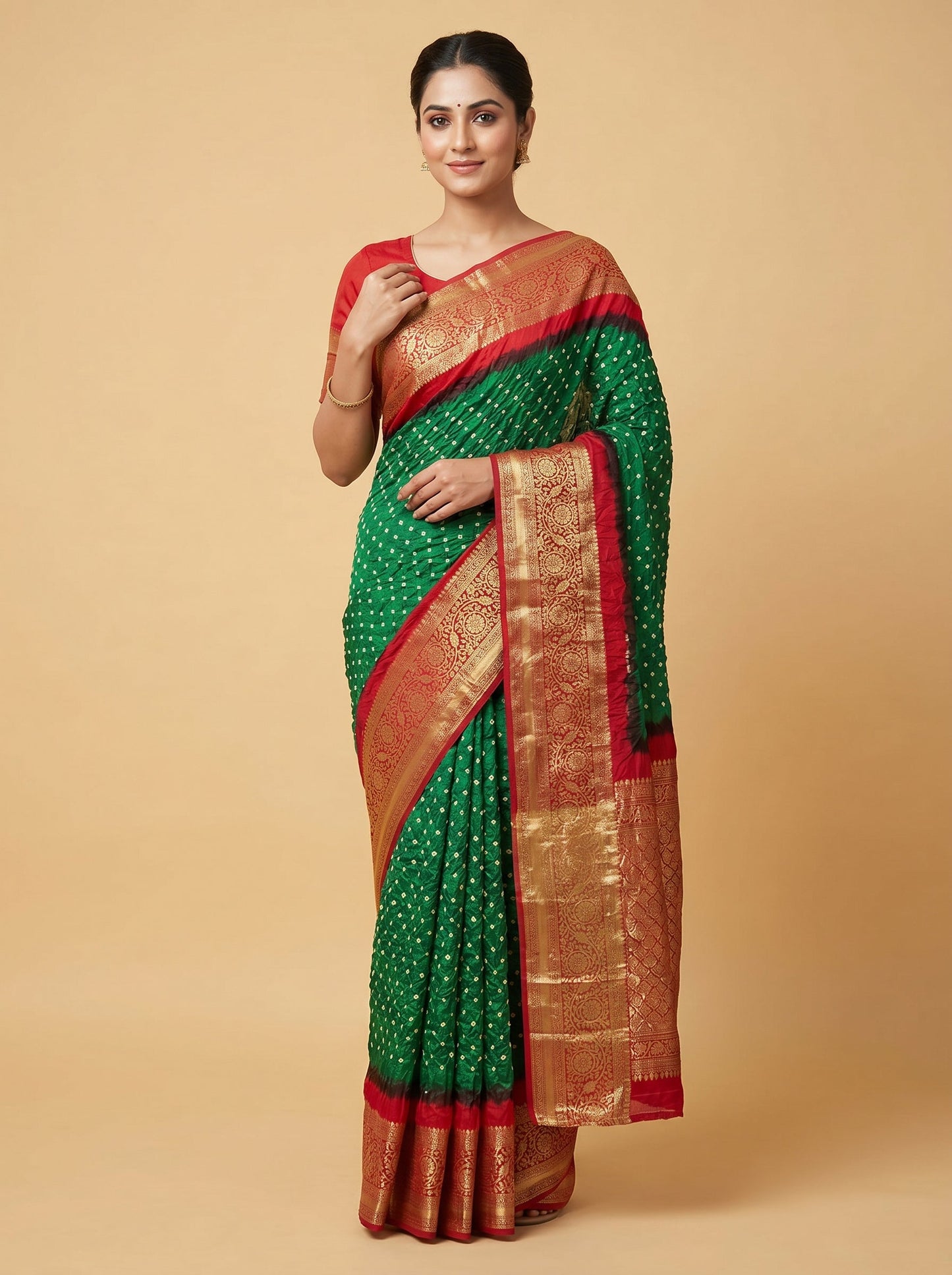 Green Vibrant Bandhani Saree