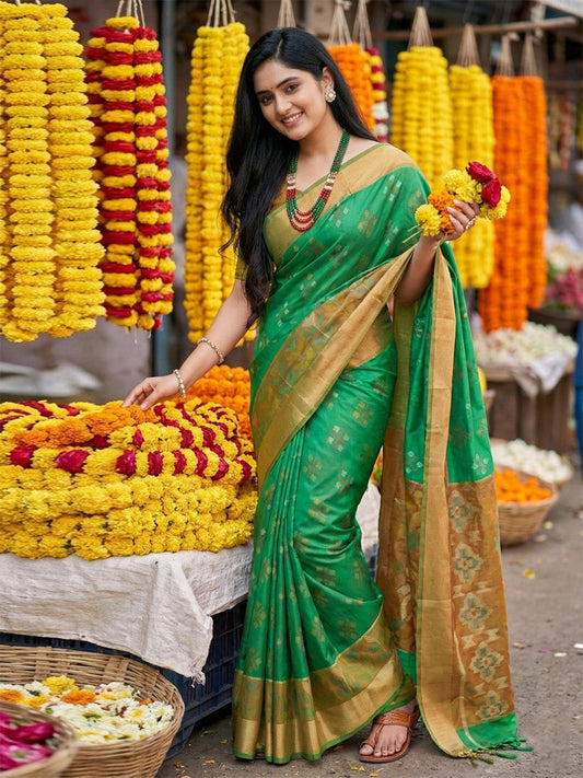 Anaita Green Pochampally Silk Woven Saree With Blouse