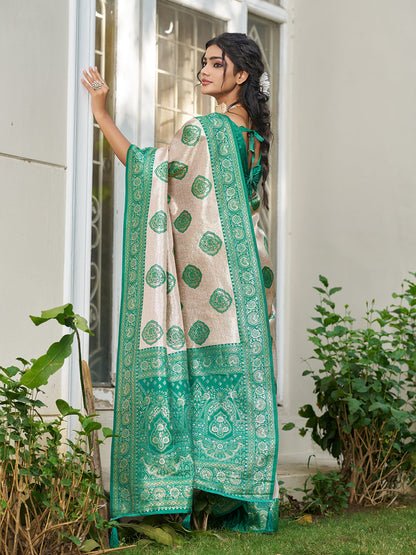 Anaita Green Silk Blend Woven Saree With Blouse