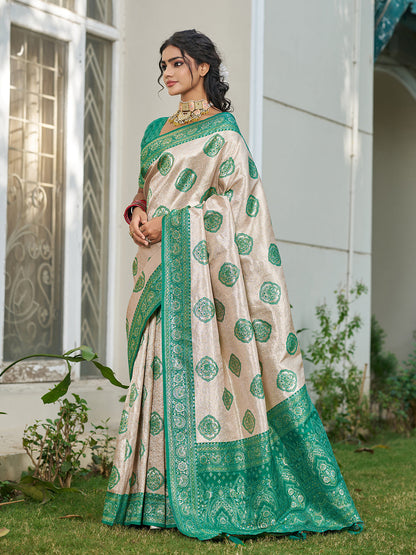 Anaita Green Silk Blend Woven Saree With Blouse